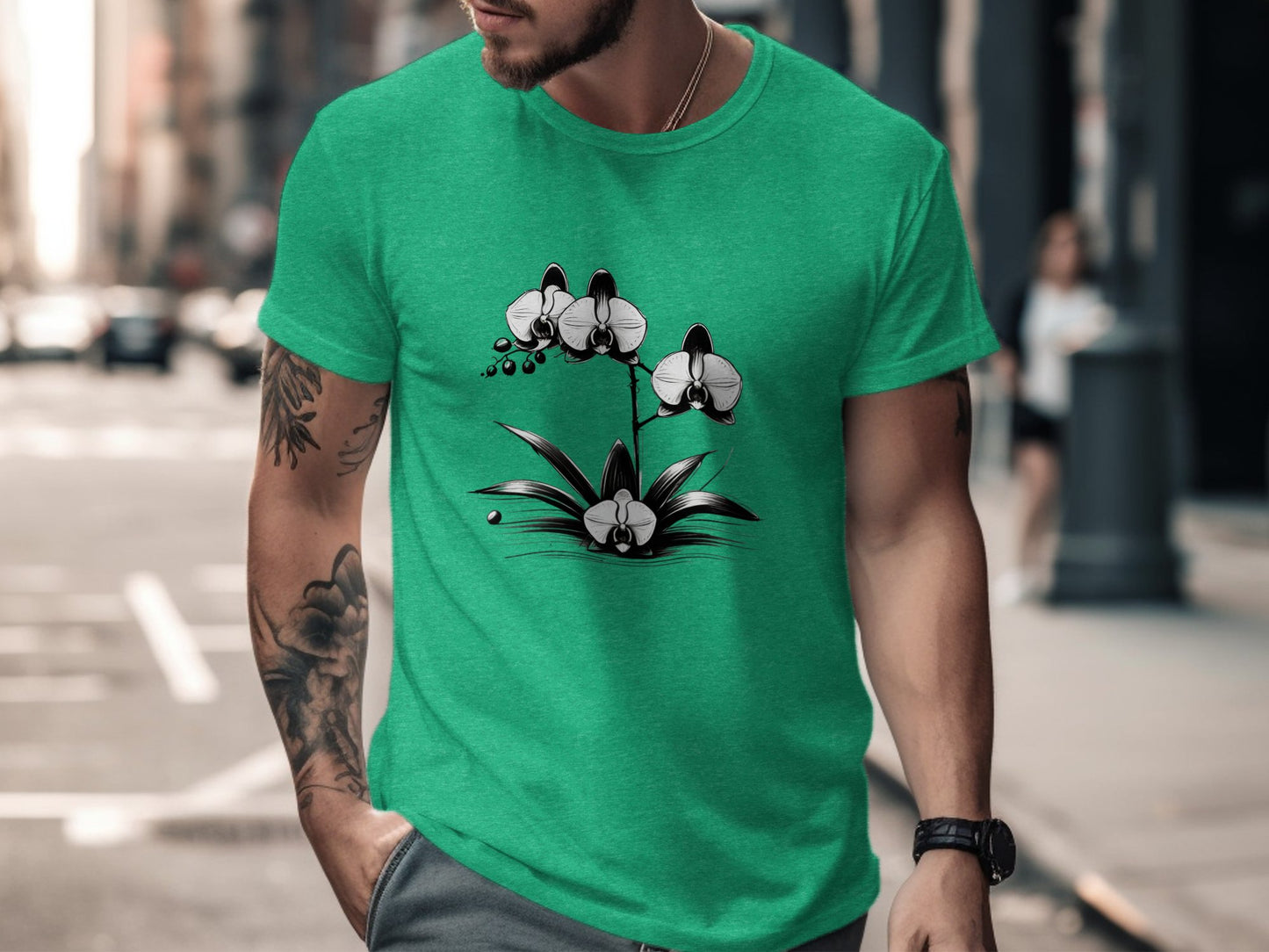 Orchid Flower Illustration T-Shirt, Botanical Art Tee, Monochrome Orchid Design Shirt, Unique Floral Graphic Tee, Minimalist Orchid Print - Premium  from STXL - Just $24.99! Shop now at STXL