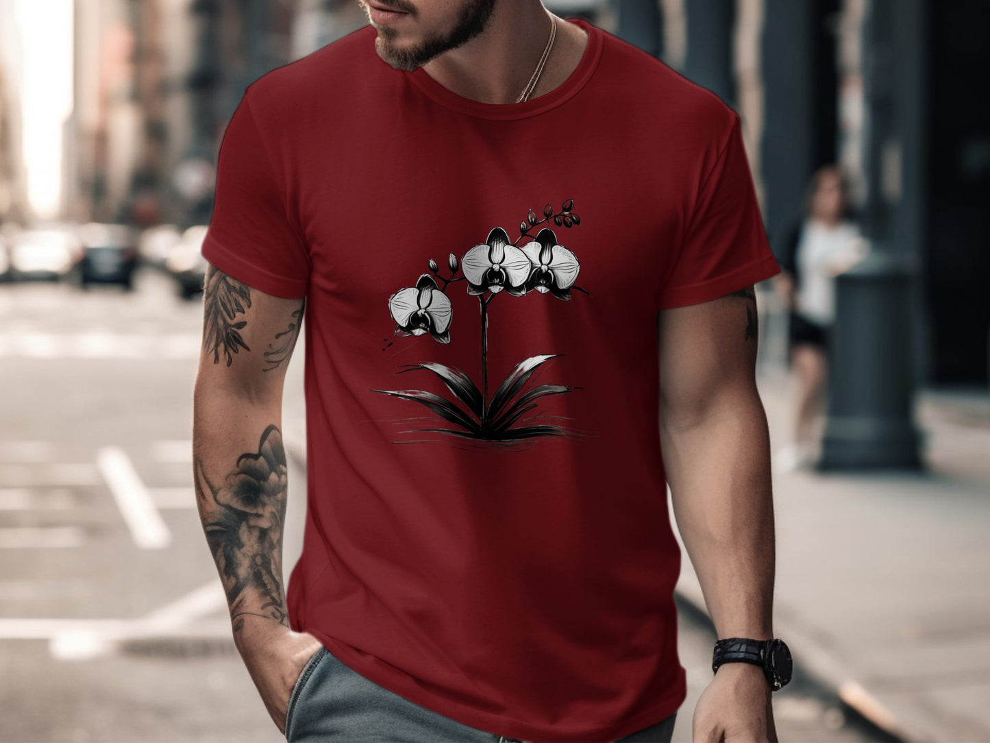 Elegant Black and White Orchid Illustration T-Shirt, Botanical Flower Graphic Tee, Minimalist Nature Art Apparel, Unique Floral Design Top - Premium  from STXL - Just $24.99! Shop now at STXL