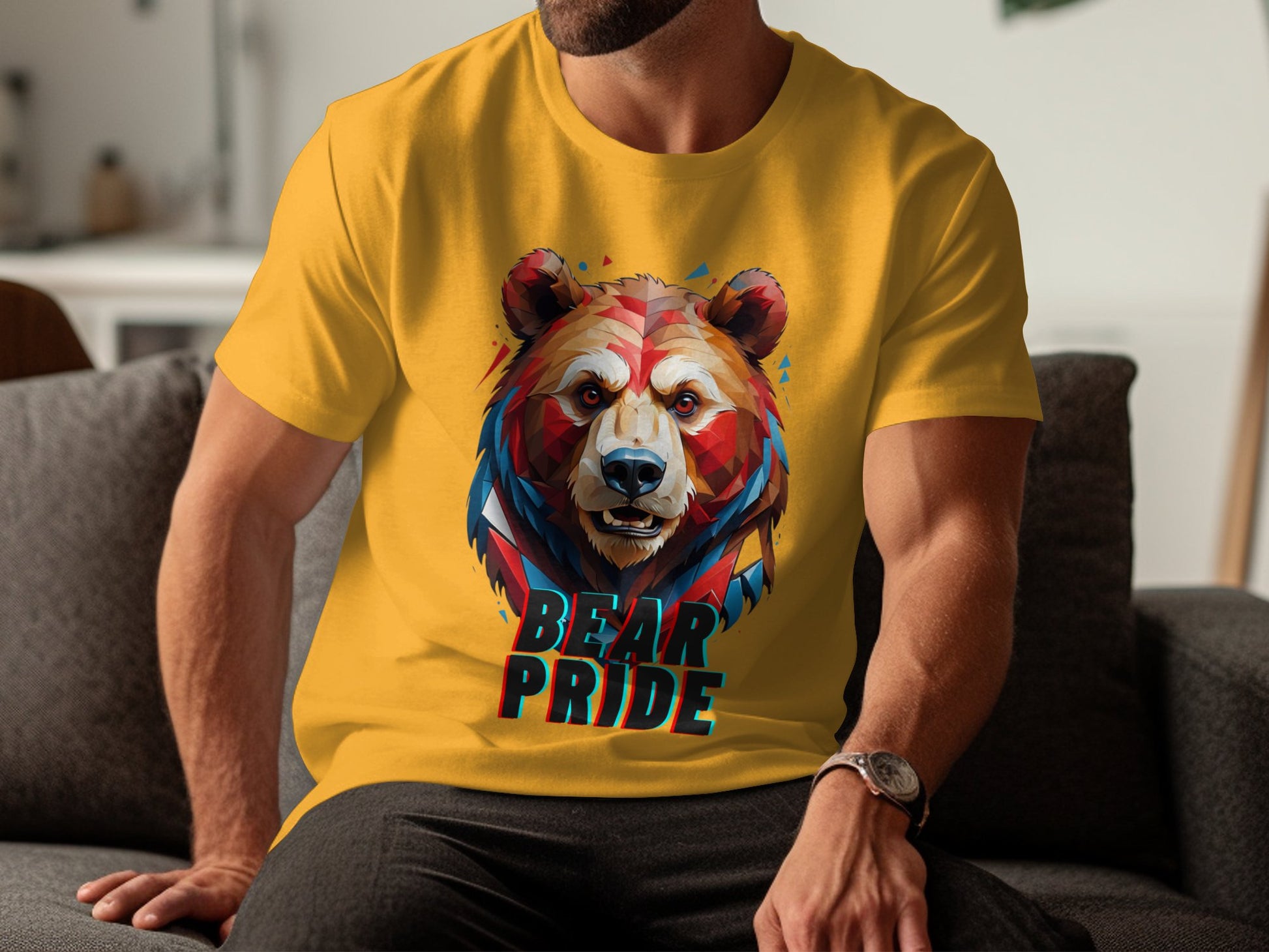 Bear Pride T-Shirt, Colorful Geometric Bear Print, Animal Graphic Tee, Bold Bear Head Design, Unique Wildlife Art, Eco-Friendly Gift - Premium  from STXL - Just $24.99! Shop now at STXL