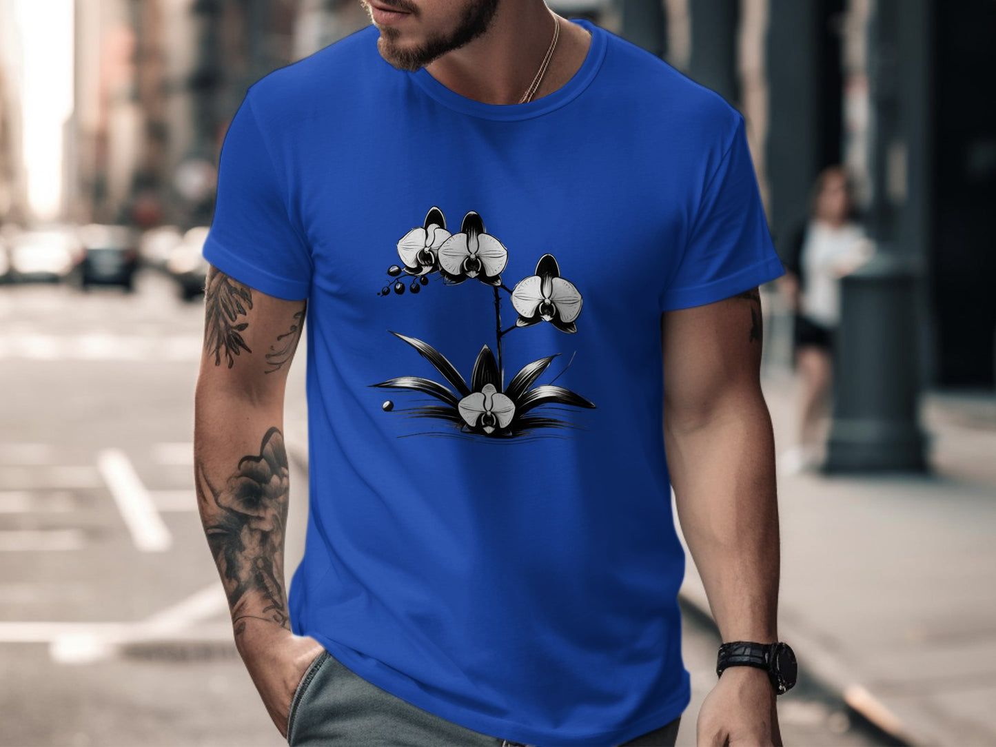 Orchid Flower Illustration T-Shirt, Botanical Art Tee, Monochrome Orchid Design Shirt, Unique Floral Graphic Tee, Minimalist Orchid Print - Premium  from STXL - Just $24.99! Shop now at STXL