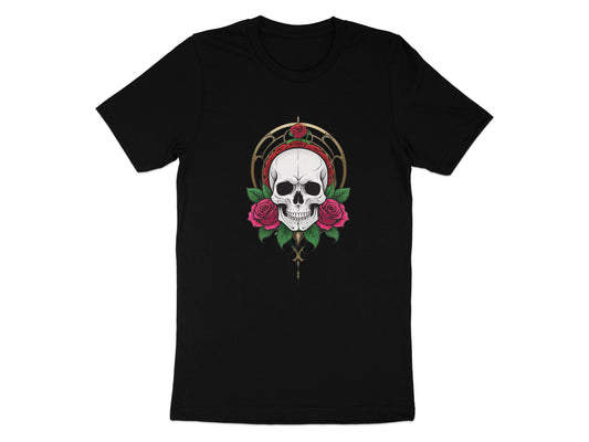 Skull and Roses Graphic T-Shirt, Unisex Designer Tee, Goth Inspired Fashion Top, Unique Print Shirt, Halloween Casual Wear - Premium  from STXL - Just $24.99! Shop now at STXL