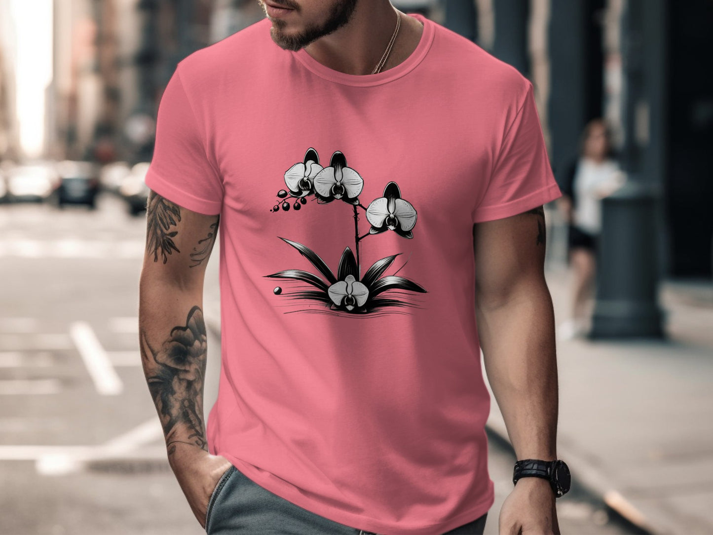 Orchid Flower Illustration T-Shirt, Botanical Art Tee, Monochrome Orchid Design Shirt, Unique Floral Graphic Tee, Minimalist Orchid Print - Premium  from STXL - Just $24.99! Shop now at STXL