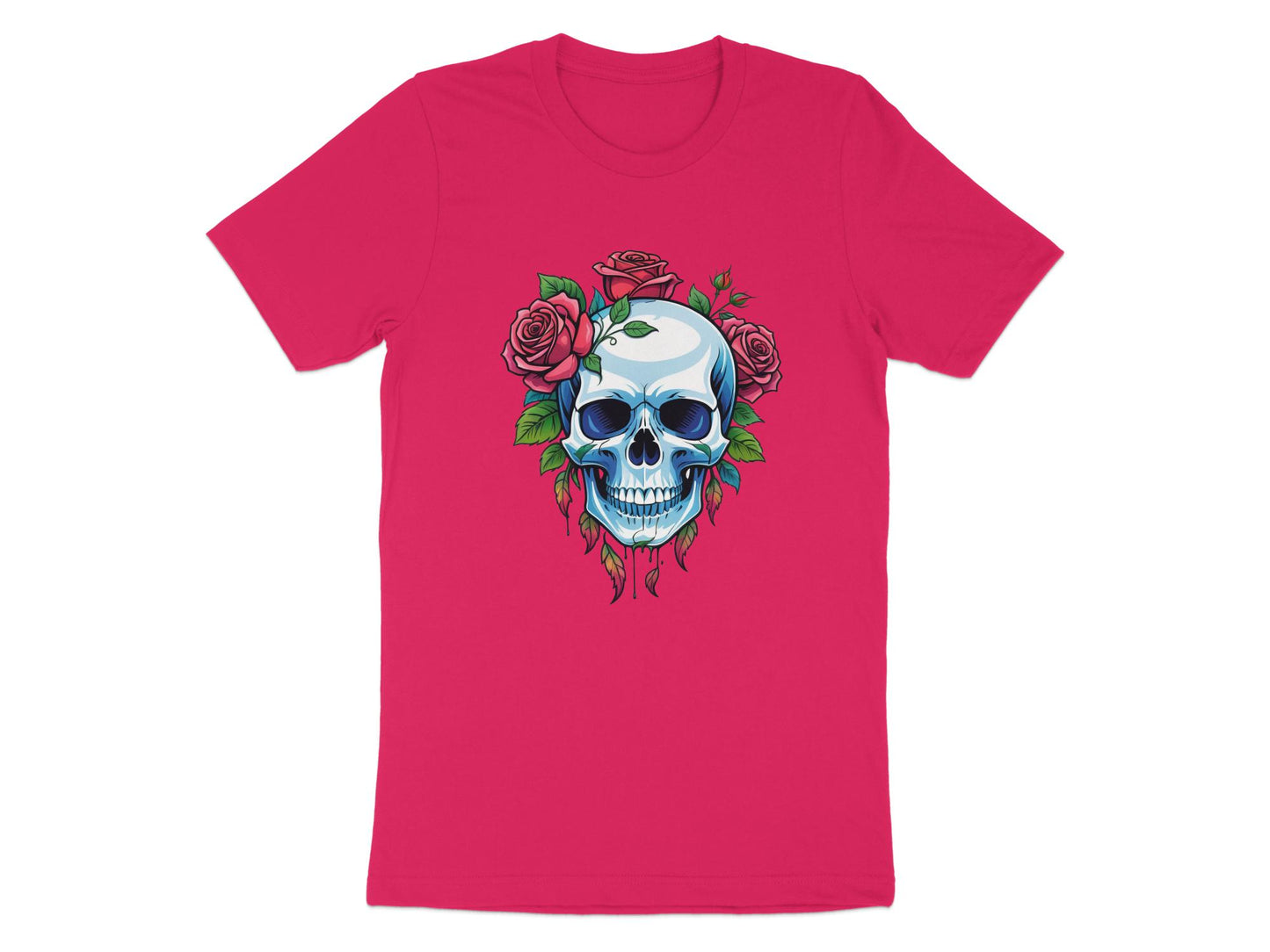 Skull and Roses Graphic T-Shirt, Unisex Rock Style Tee, Gothic Floral Print Shirt, Unique Punk Fashion Top, Edgy Casual Wear - Premium  from STXL - Just $24.99! Shop now at STXL