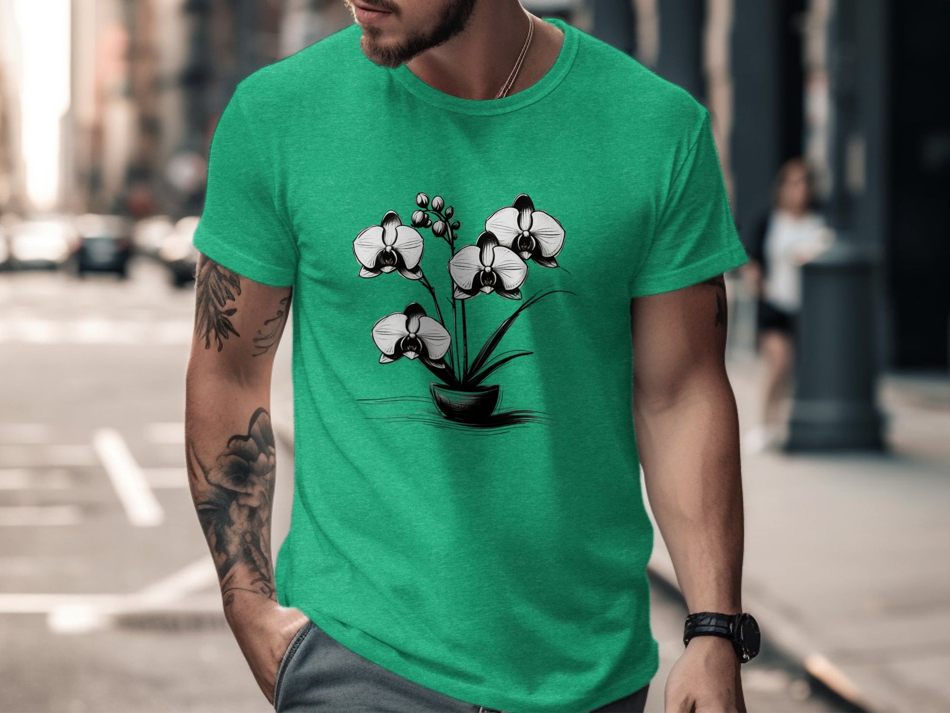 Elegant Orchid Sketch T-Shirt, Floral Art Tee, Black and White Orchid Shirt, Botanical Print Tee, Nature Lover Gift, Casual Wear - Premium  from STXL - Just $24.99! Shop now at STXL