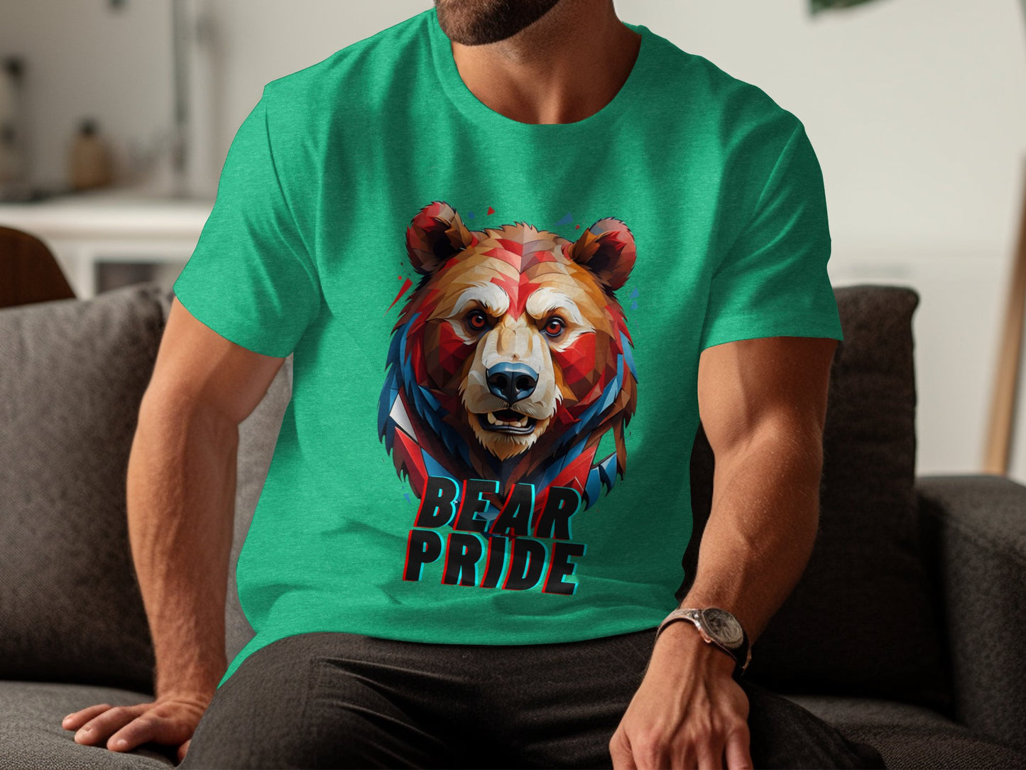 Bear Pride T-Shirt, Colorful Geometric Bear Print, Animal Graphic Tee, Bold Bear Head Design, Unique Wildlife Art, Eco-Friendly Gift - Premium  from STXL - Just $24.99! Shop now at STXL