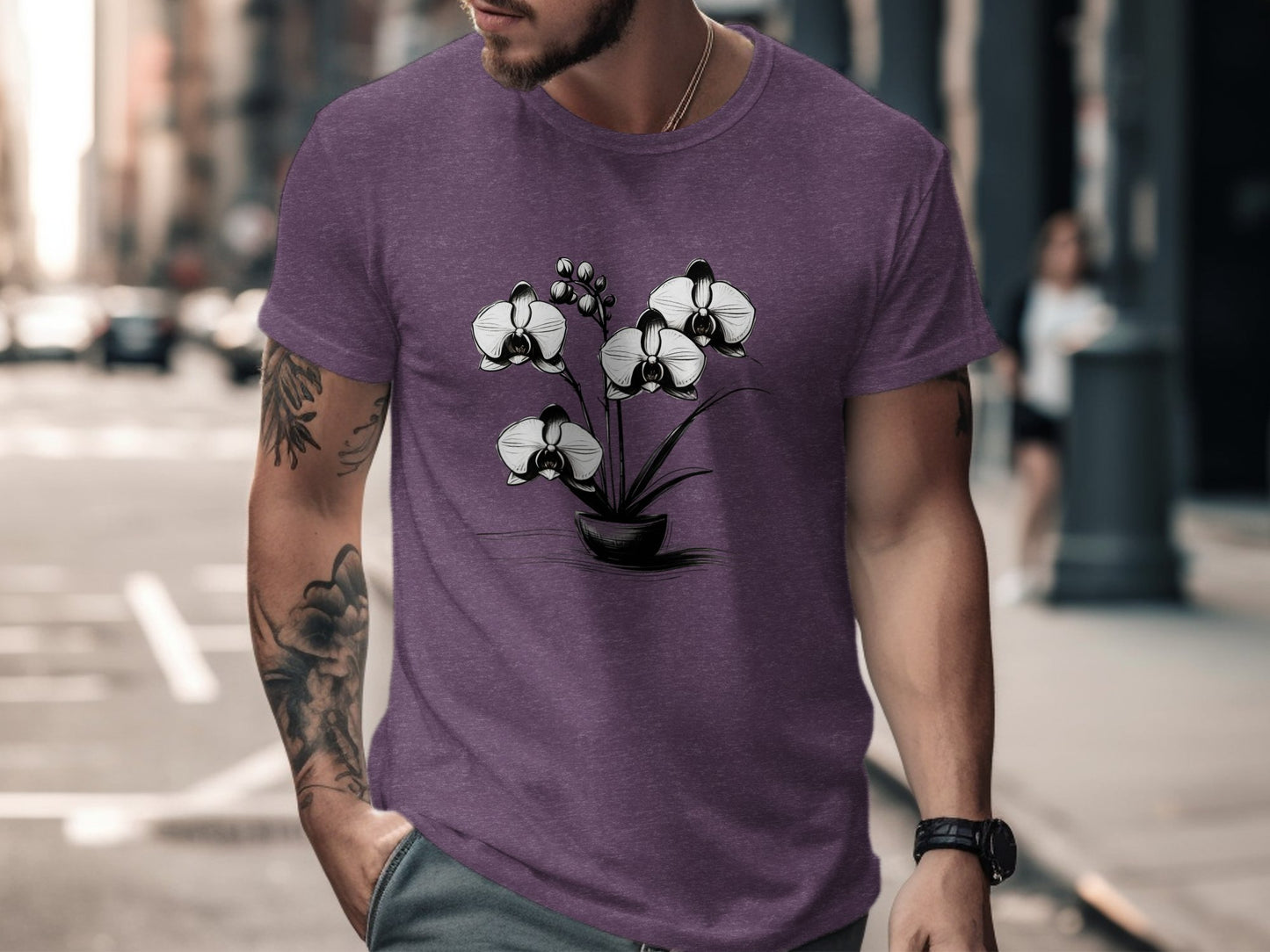 Elegant Orchid Sketch T-Shirt, Floral Art Tee, Black and White Orchid Shirt, Botanical Print Tee, Nature Lover Gift, Casual Wear - Premium  from STXL - Just $24.99! Shop now at STXL