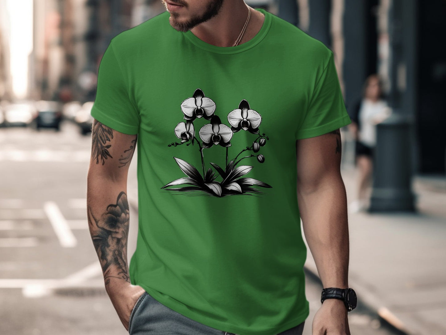 Black and White Orchid Illustration T-Shirt, Elegant Floral Art Tee, Botanical Design Shirt, Flower Graphic T-Shirt, Nature Lover Gift - Premium  from STXL - Just $24.99! Shop now at STXL