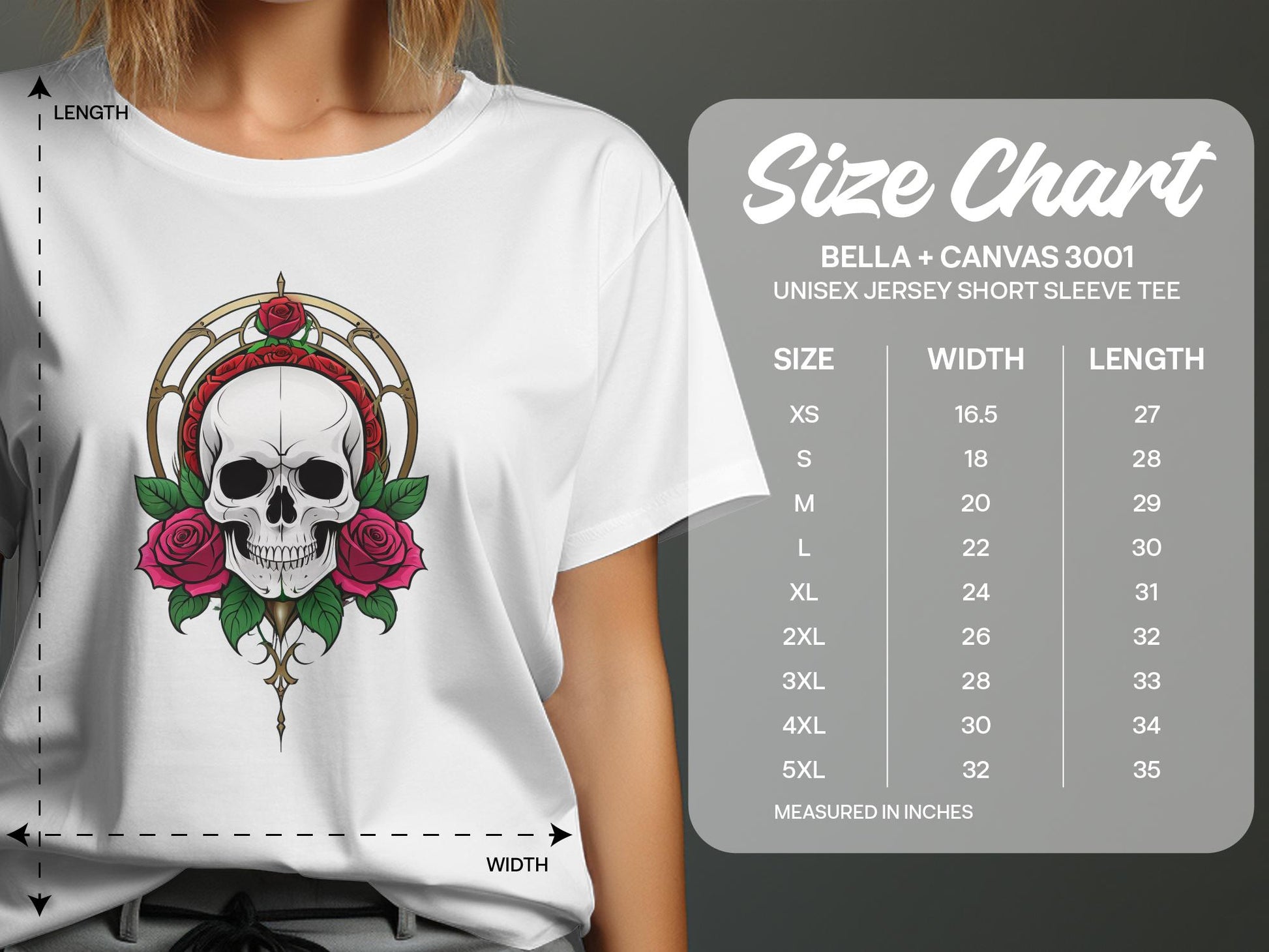 Skull and Roses Graphic T-Shirt, Unisex Designer Tee, Goth Inspired Fashion Top, Unique Print Shirt, Halloween Casual Wear - Premium  from STXL - Just $24.99! Shop now at STXL