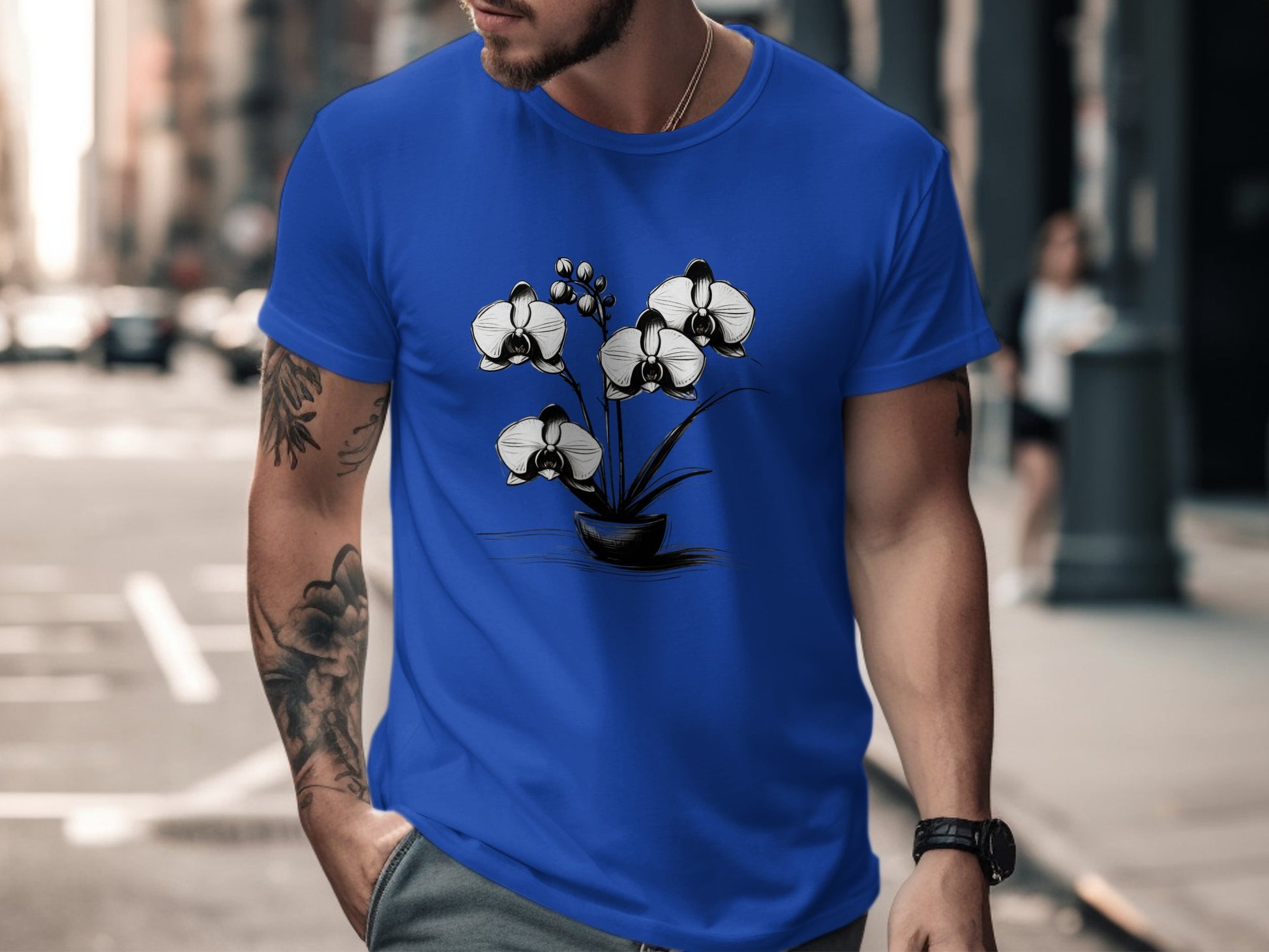 Elegant Orchid Sketch T-Shirt, Floral Art Tee, Black and White Orchid Shirt, Botanical Print Tee, Nature Lover Gift, Casual Wear - Premium  from STXL - Just $24.99! Shop now at STXL