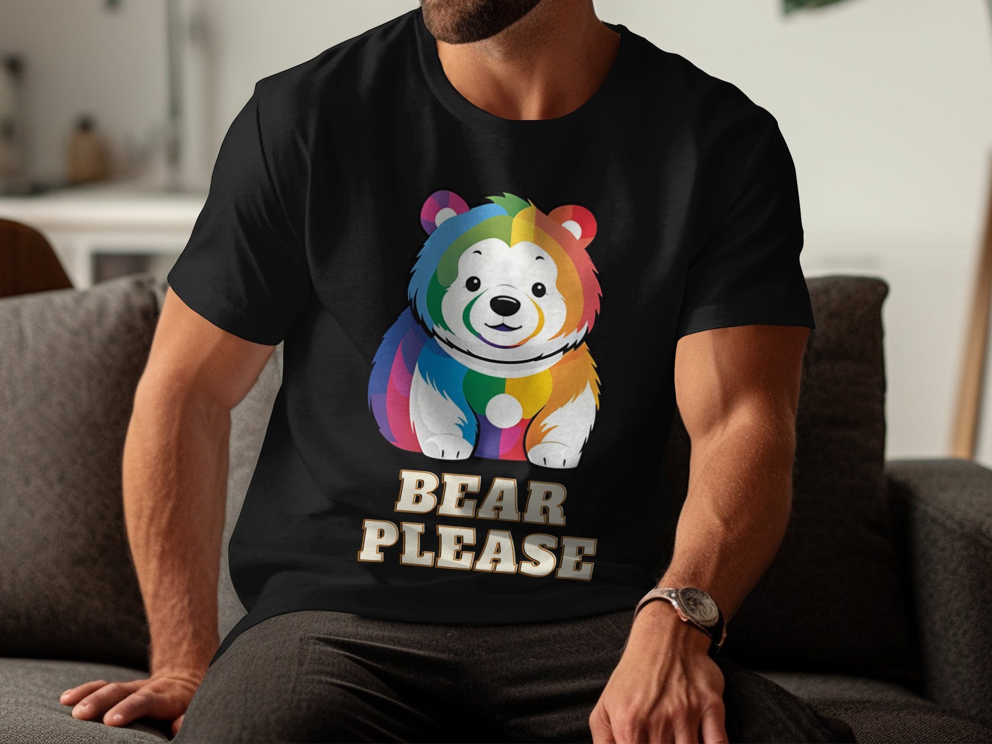 Adorable Rainbow Bear Graphic T-Shirt, Cute Bear Please Design, Fun and Colorful Animal Tee, Unique and Trendy Shirt Gift - Premium  from STXL - Just $24.99! Shop now at STXL