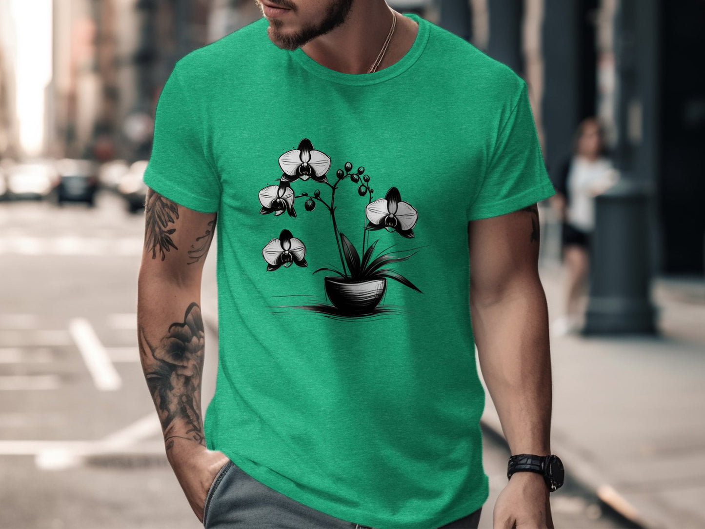 Orchid Flower Sketch Illustration, Black and White Floral Art, Botanical Plant Drawing, Nature Inspired Design, Elegant Flower T-Shirt - Premium  from STXL - Just $24.99! Shop now at STXL