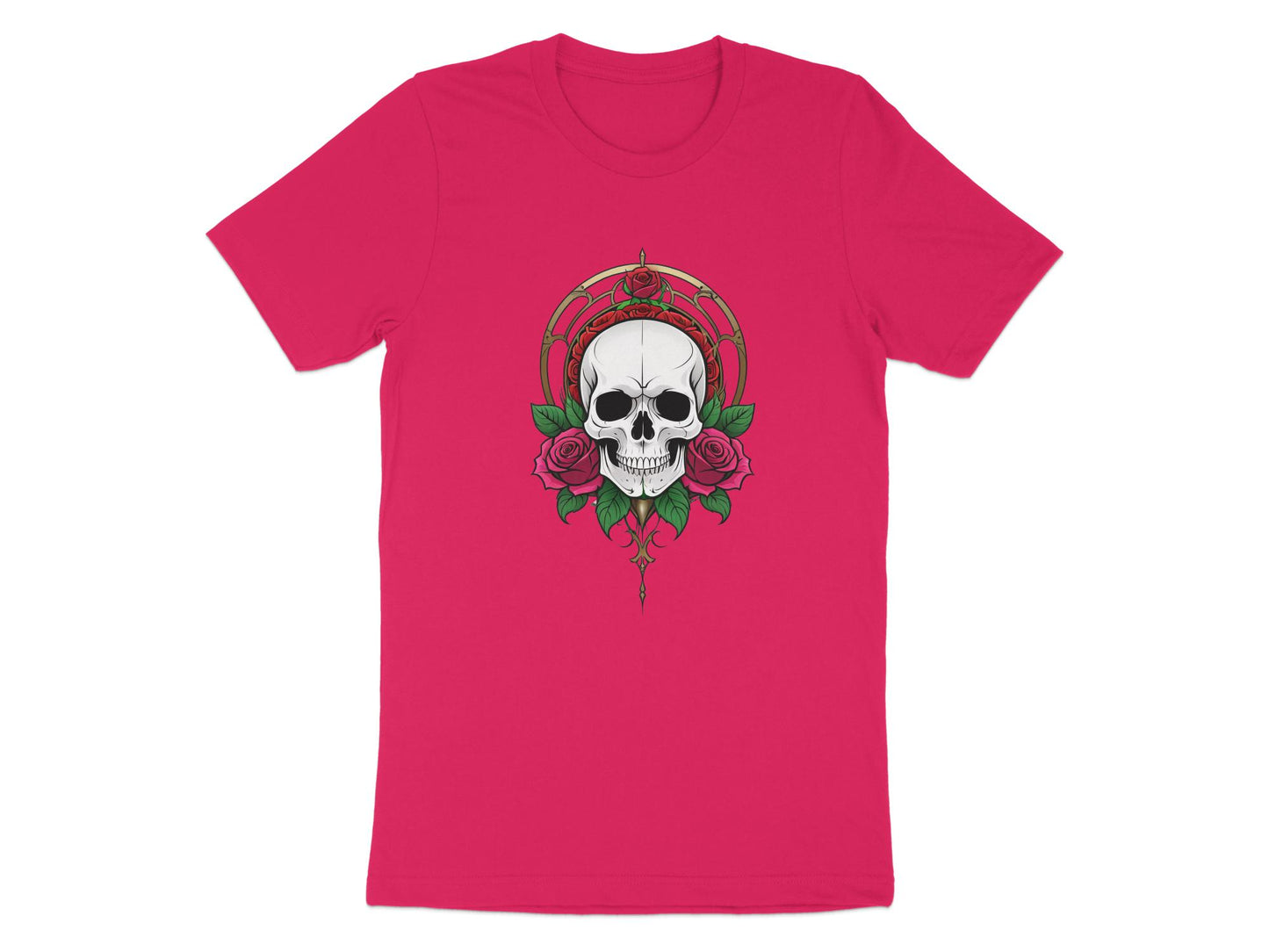 Skull and Roses Graphic T-Shirt, Unisex Designer Tee, Goth Inspired Fashion Top, Unique Print Shirt, Halloween Casual Wear - Premium  from STXL - Just $24.99! Shop now at STXL