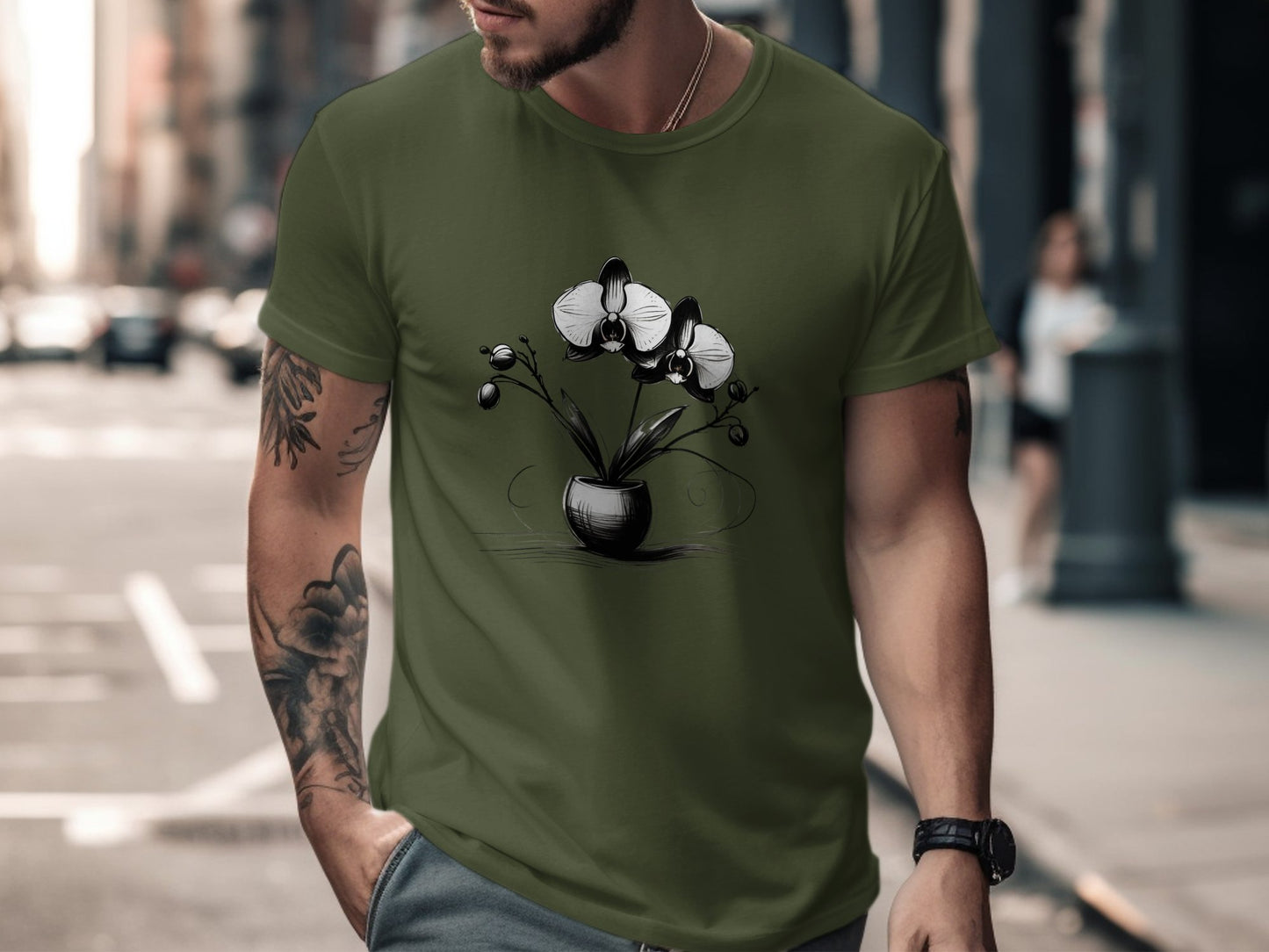 Orchid Flower Sketch T-Shirt, Botanical Art Tee, Floral Graphic Shirt, Nature Inspired Top, Vintage Style Clothing, Artistic Apparel - Premium  from STXL - Just $24.99! Shop now at STXL