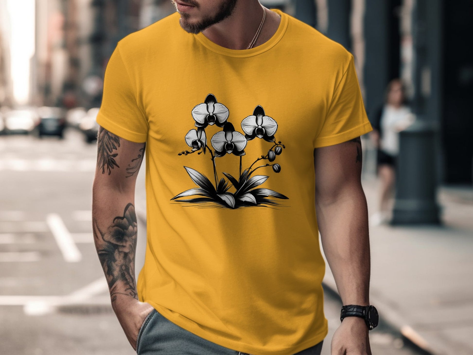 Black and White Orchid Illustration T-Shirt, Elegant Floral Art Tee, Botanical Design Shirt, Flower Graphic T-Shirt, Nature Lover Gift - Premium  from STXL - Just $24.99! Shop now at STXL