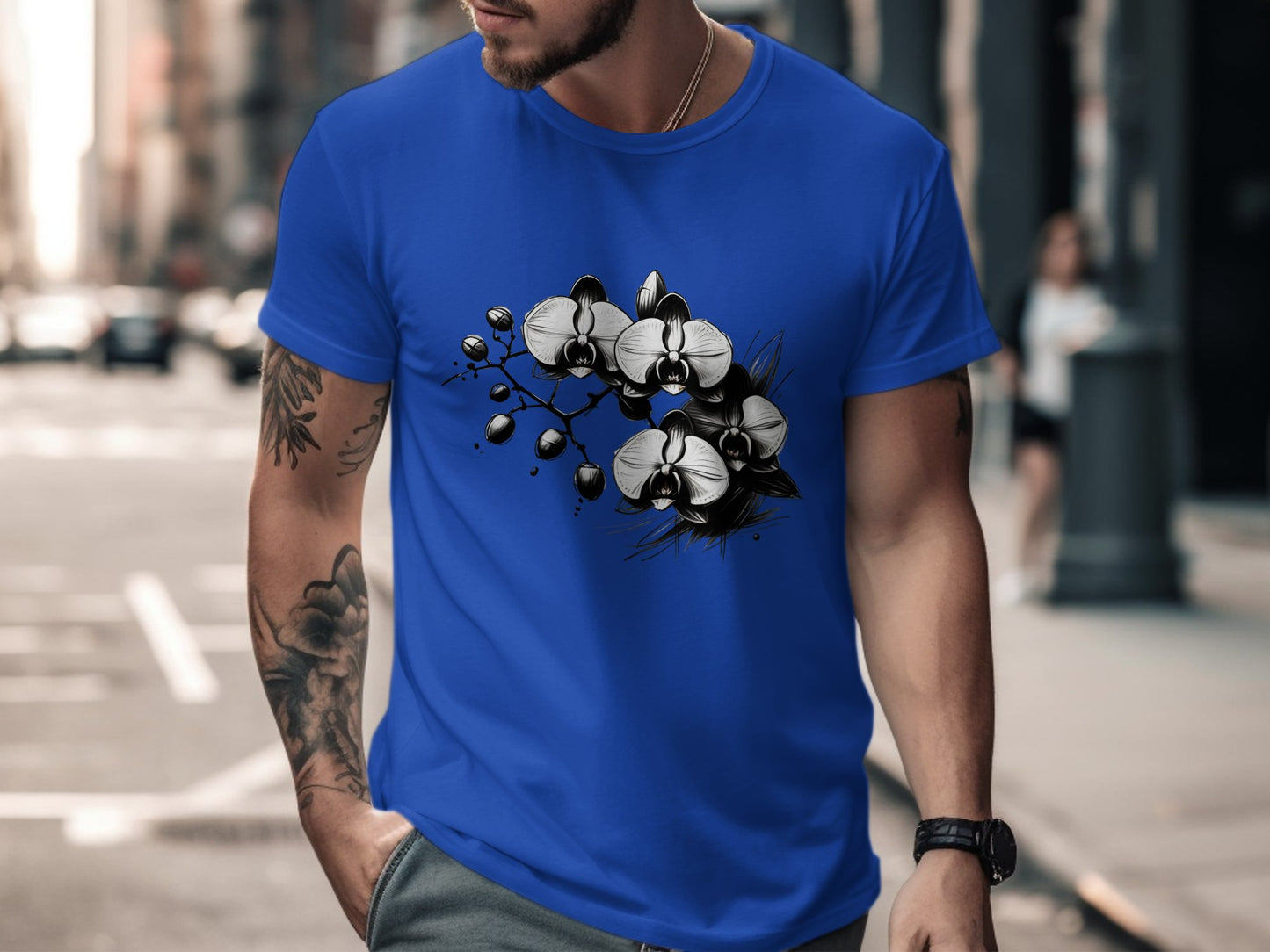 Elegant Black and White Orchid Illustration, Unique Floral Design T-Shirt, Artistic Orchid Graphic Tee, Nature Inspired Top - Premium  from STXL - Just $24.99! Shop now at STXL