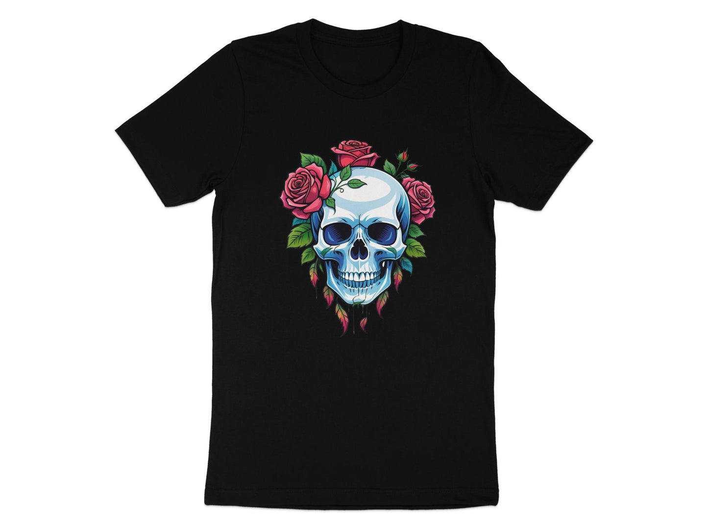 Skull and Roses Graphic T-Shirt, Unisex Rock Style Tee, Gothic Floral Print Shirt, Unique Punk Fashion Top, Edgy Casual Wear - Premium  from STXL - Just $24.99! Shop now at STXL