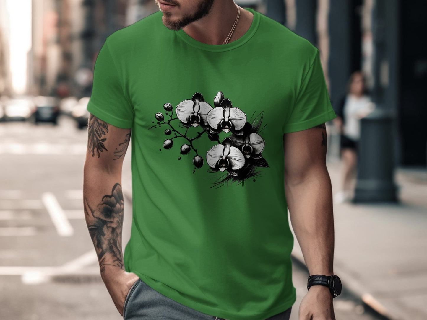 Elegant Black and White Orchid Illustration, Unique Floral Design T-Shirt, Artistic Orchid Graphic Tee, Nature Inspired Top - Premium  from STXL - Just $24.99! Shop now at STXL