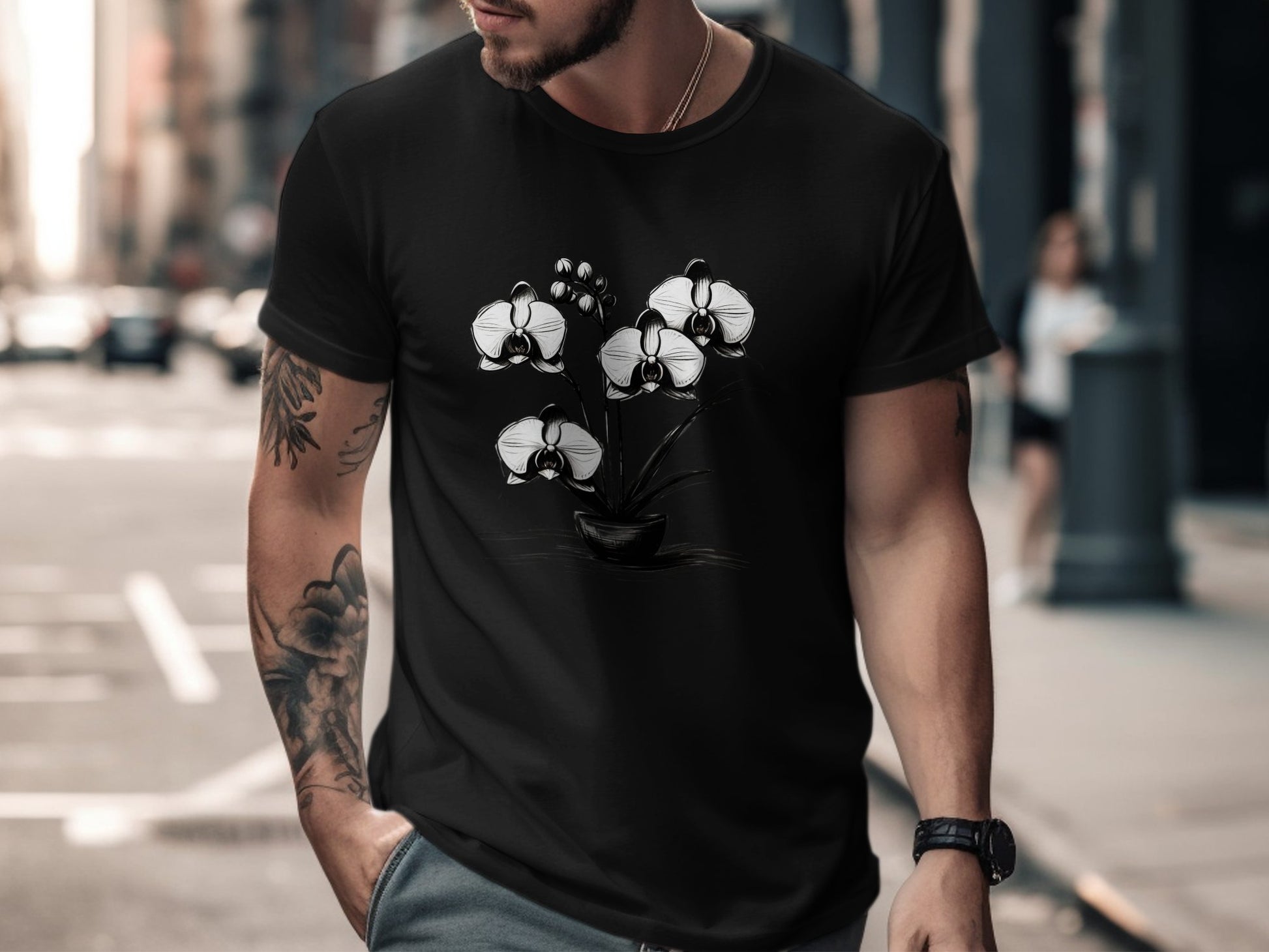 Elegant Orchid Sketch T-Shirt, Floral Art Tee, Black and White Orchid Shirt, Botanical Print Tee, Nature Lover Gift, Casual Wear - Premium  from STXL - Just $24.99! Shop now at STXL