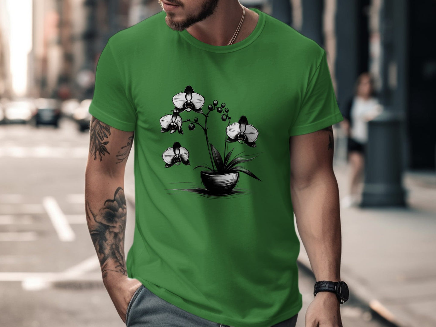 Orchid Flower Sketch Illustration, Black and White Floral Art, Botanical Plant Drawing, Nature Inspired Design, Elegant Flower T-Shirt - Premium  from STXL - Just $24.99! Shop now at STXL