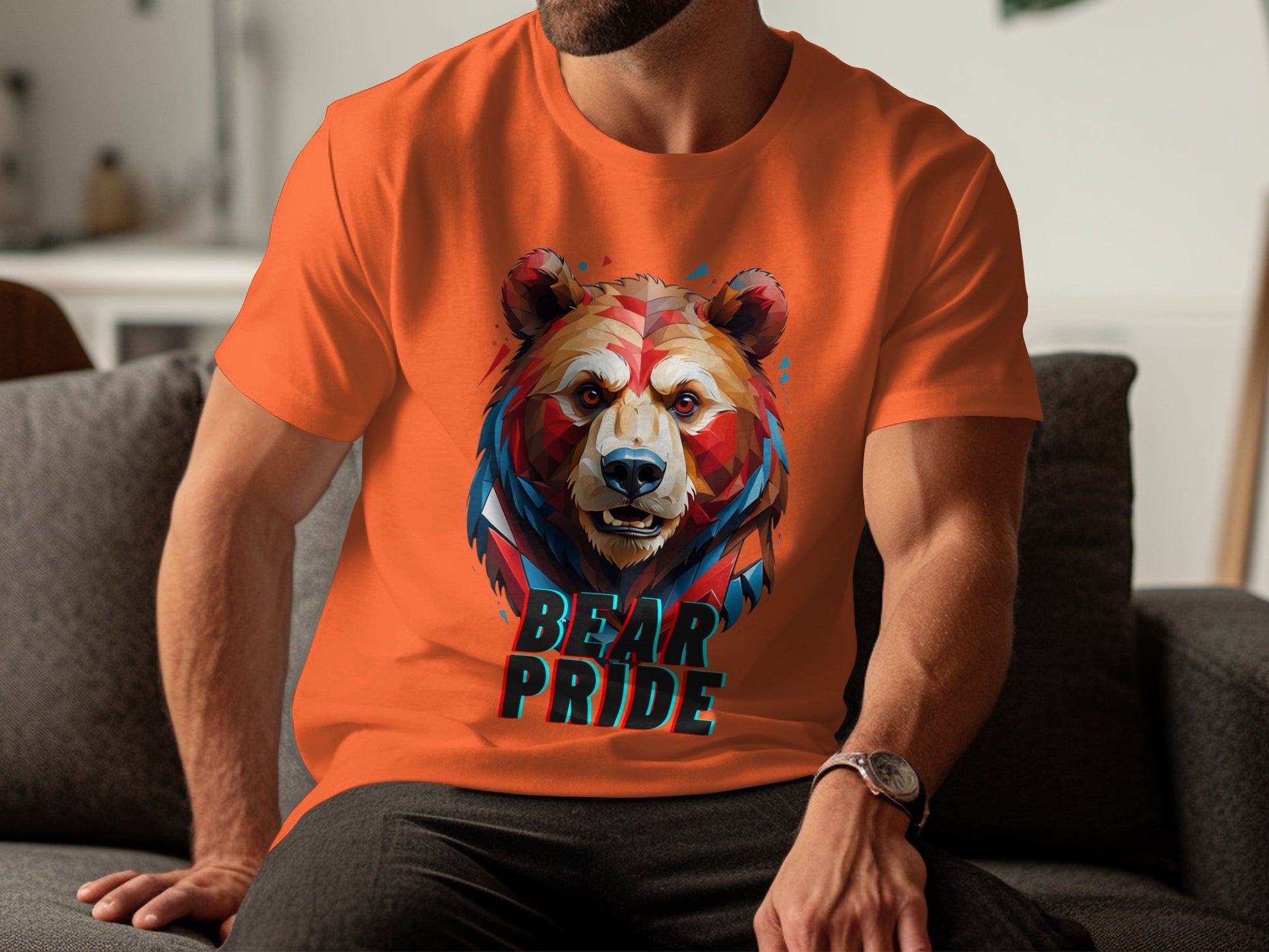 Bear Pride T-Shirt, Colorful Geometric Bear Print, Animal Graphic Tee, Bold Bear Head Design, Unique Wildlife Art, Eco-Friendly Gift - Premium  from STXL - Just $24.99! Shop now at STXL