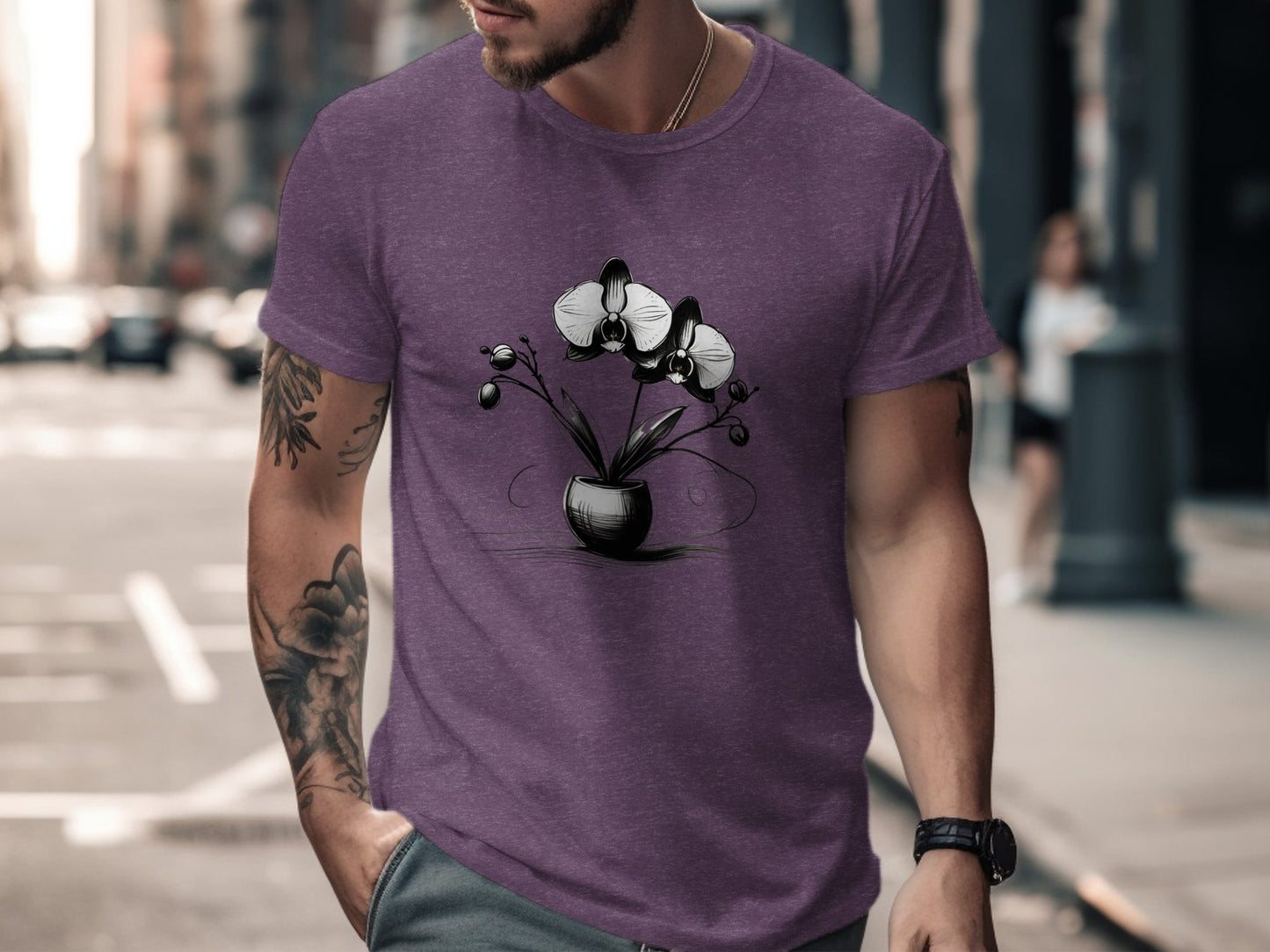 Orchid Flower Sketch T-Shirt, Botanical Art Tee, Floral Graphic Shirt, Nature Inspired Top, Vintage Style Clothing, Artistic Apparel - Premium  from STXL - Just $24.99! Shop now at STXL