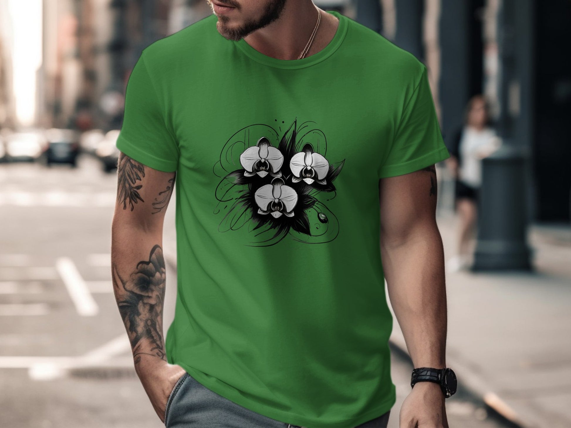 Artistic Orchid Floral Graphic T-Shirt, Abstract Flower Design Tee, Unique Black and White Print, Casual Fashion Shirt - Premium  from STXL - Just $24.99! Shop now at STXL