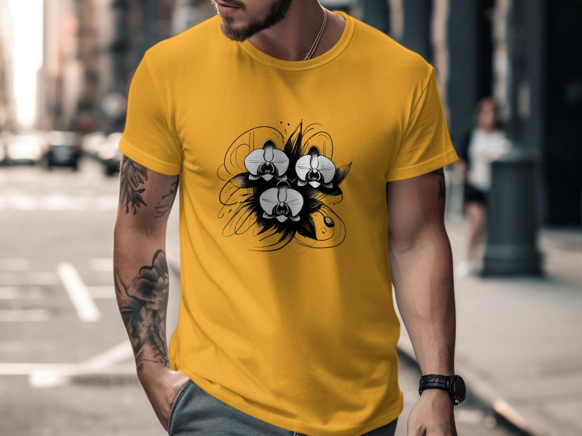 Artistic Orchid Floral Graphic T-Shirt, Abstract Flower Design Tee, Unique Black and White Print, Casual Fashion Shirt - Premium  from STXL - Just $24.99! Shop now at STXL