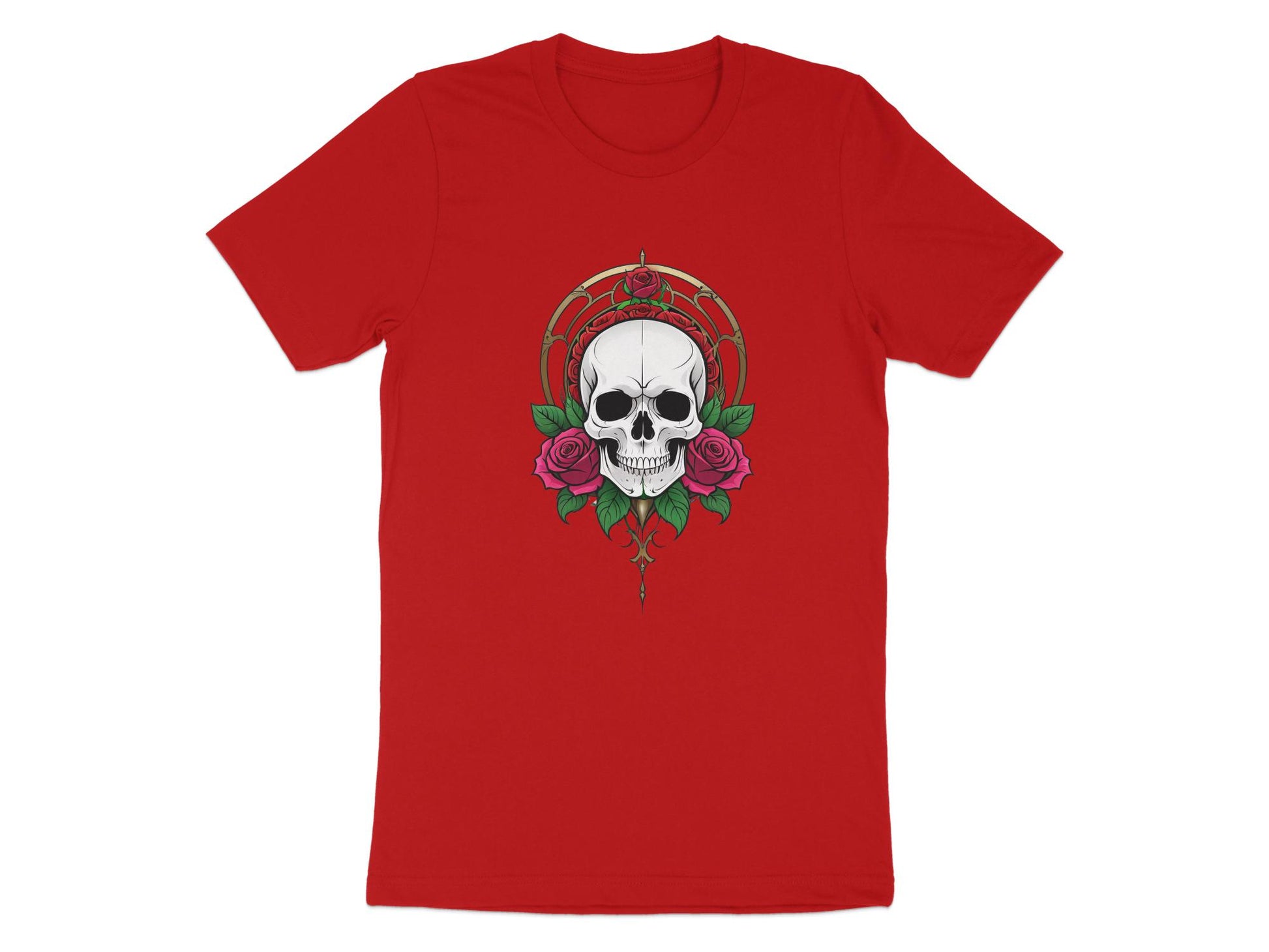 Skull and Roses Graphic T-Shirt, Unisex Designer Tee, Goth Inspired Fashion Top, Unique Print Shirt, Halloween Casual Wear - Premium  from STXL - Just $24.99! Shop now at STXL