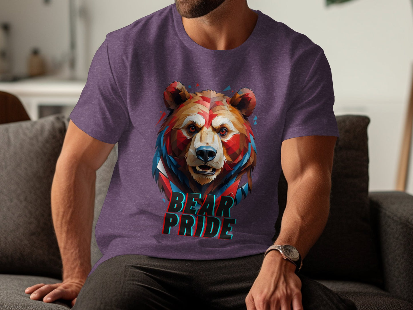 Bear Pride T-Shirt, Colorful Geometric Bear Print, Animal Graphic Tee, Bold Bear Head Design, Unique Wildlife Art, Eco-Friendly Gift - Premium  from STXL - Just $24.99! Shop now at STXL