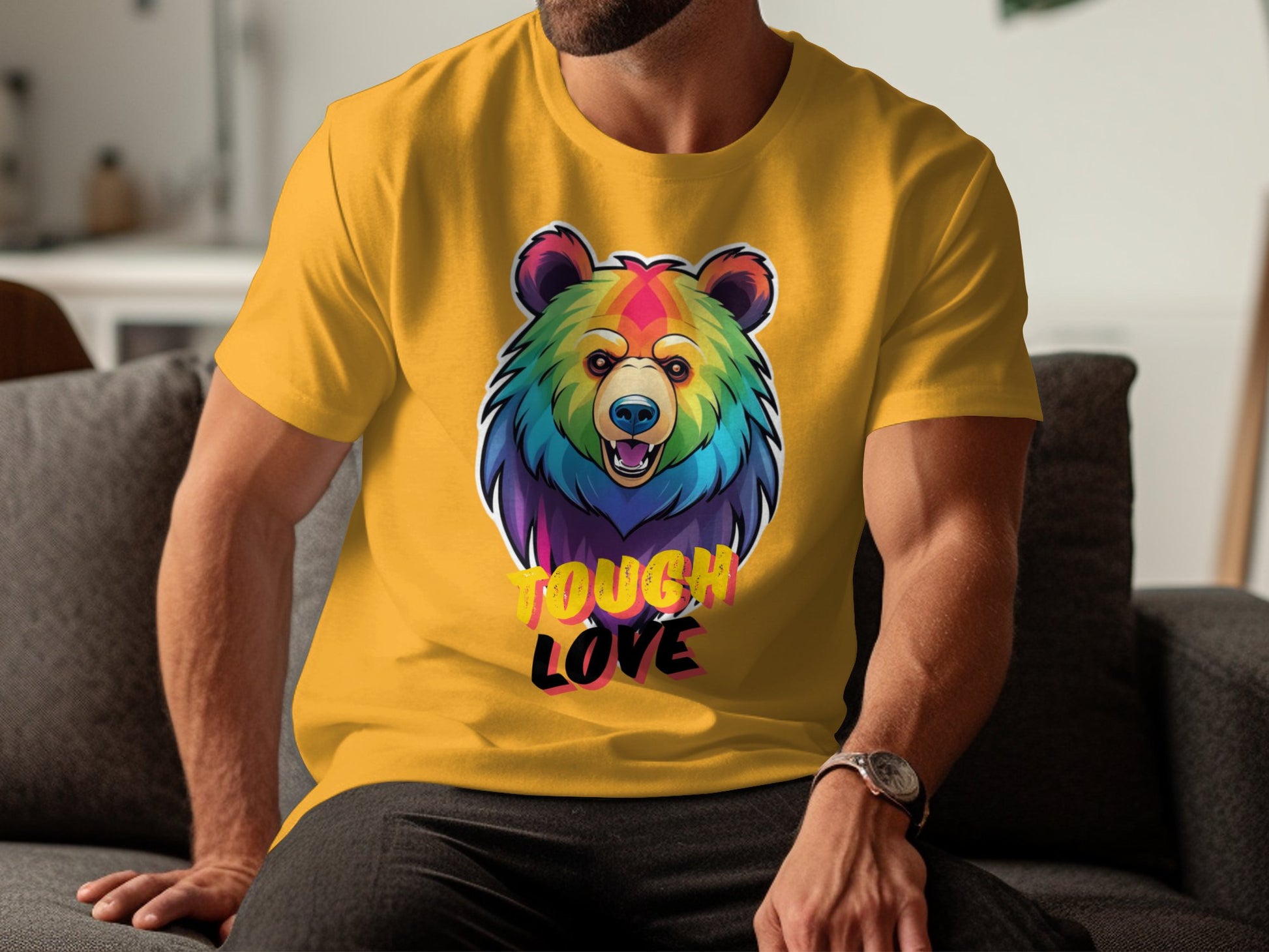 Colorful Bear Graphic T-Shirt, Rainbow Tough Love Bear Design Tee, Unique Animal Art Shirt, Fun Gift for Bear Lovers - Premium  from STXL - Just $24.99! Shop now at STXL