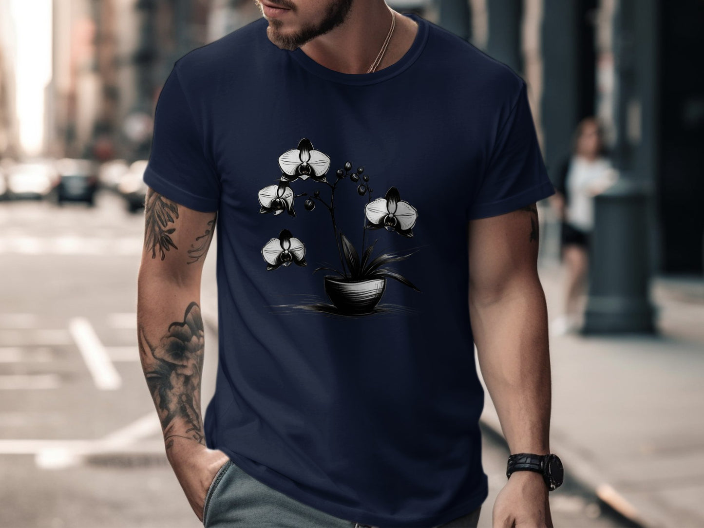 Orchid Flower Sketch Illustration, Black and White Floral Art, Botanical Plant Drawing, Nature Inspired Design, Elegant Flower T-Shirt - Premium  from STXL - Just $24.99! Shop now at STXL