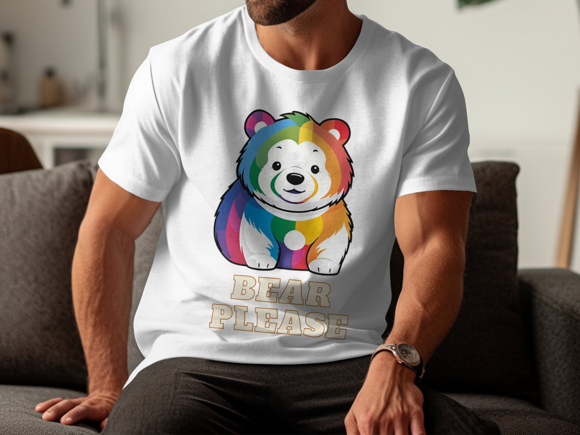 Adorable Rainbow Bear Graphic T-Shirt, Cute Bear Please Design, Fun and Colorful Animal Tee, Unique and Trendy Shirt Gift - Premium  from STXL - Just $24.99! Shop now at STXL