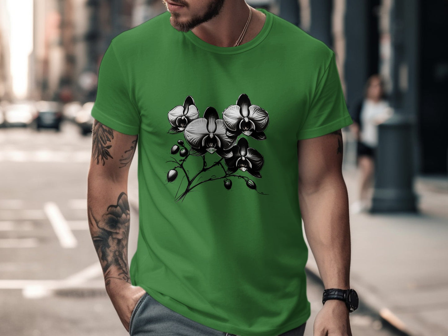 Elegant Black and White Orchid Illustration T-Shirt, Floral Graphic Tee, Unique Artistic Design Apparel, Nature Inspired Shirt, Gift - Premium  from STXL - Just $24.99! Shop now at STXL