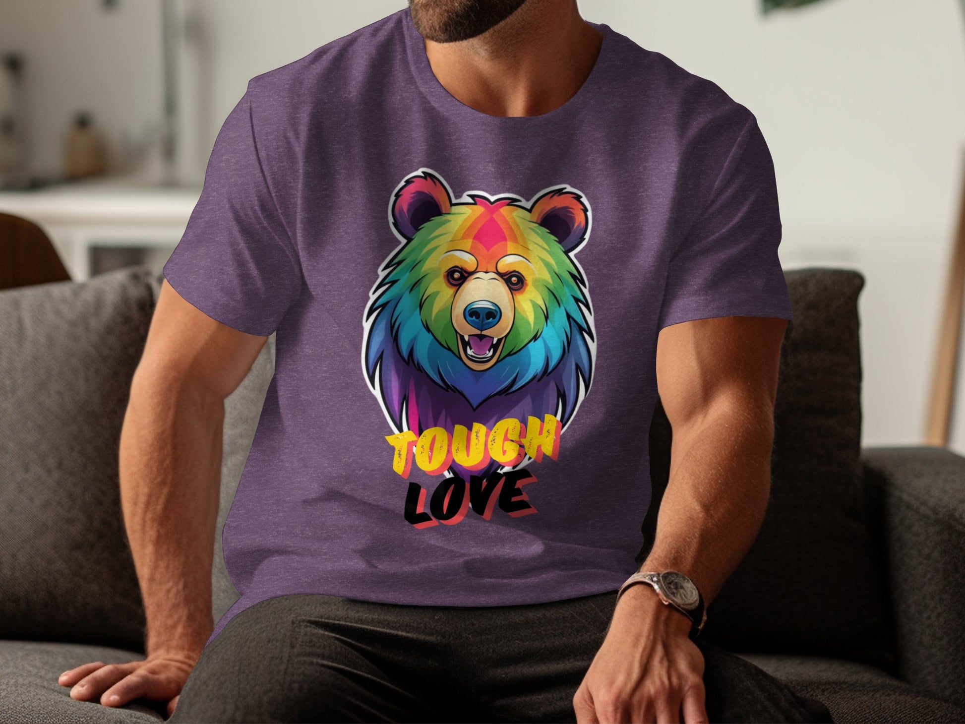 Colorful Bear Graphic T-Shirt, Rainbow Tough Love Bear Design Tee, Unique Animal Art Shirt, Fun Gift for Bear Lovers - Premium  from STXL - Just $24.99! Shop now at STXL