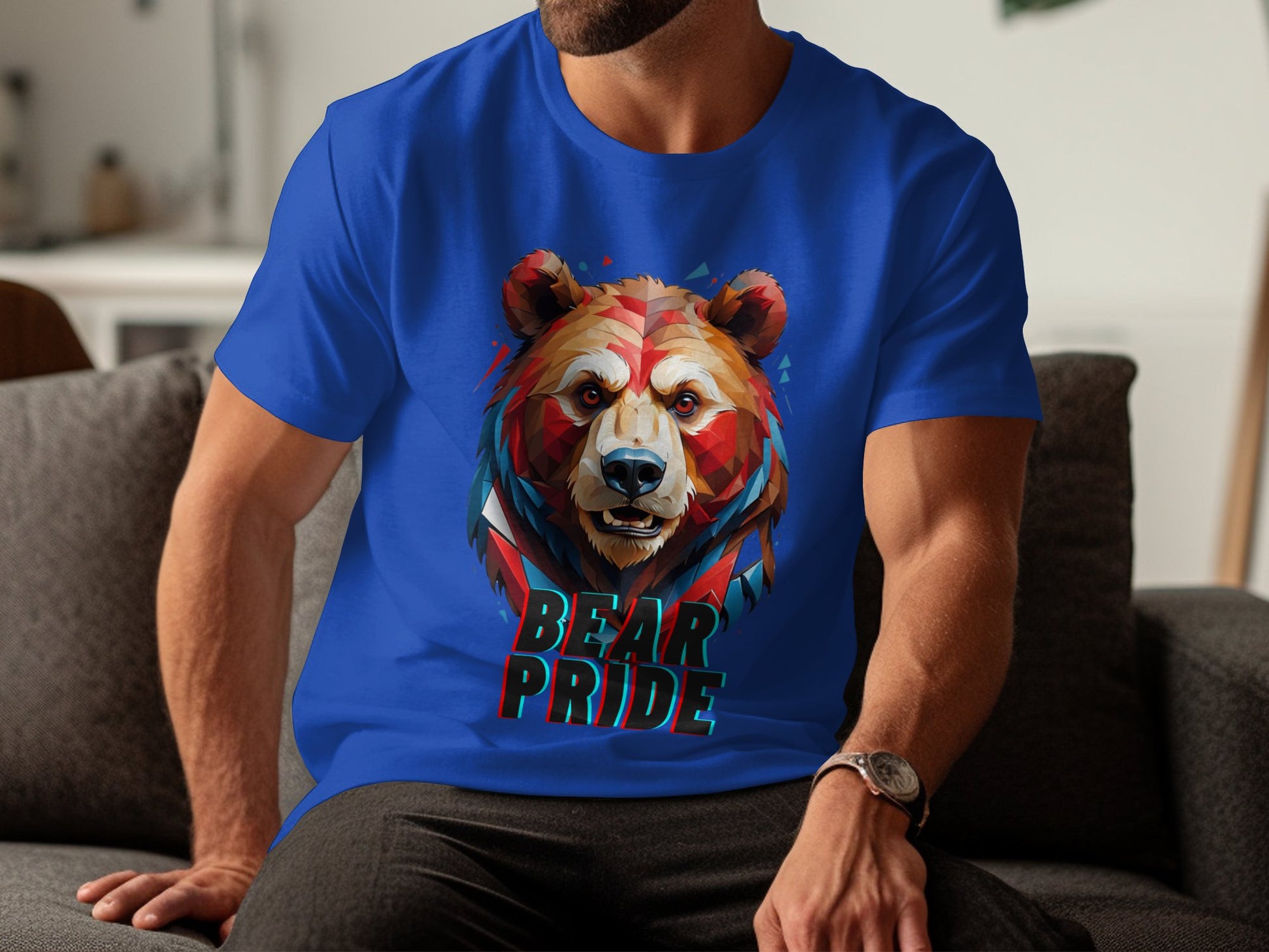 Bear Pride T-Shirt, Colorful Geometric Bear Print, Animal Graphic Tee, Bold Bear Head Design, Unique Wildlife Art, Eco-Friendly Gift - Premium  from STXL - Just $24.99! Shop now at STXL