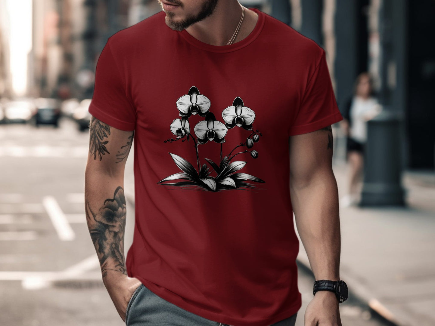 Black and White Orchid Illustration T-Shirt, Elegant Floral Art Tee, Botanical Design Shirt, Flower Graphic T-Shirt, Nature Lover Gift - Premium  from STXL - Just $24.99! Shop now at STXL