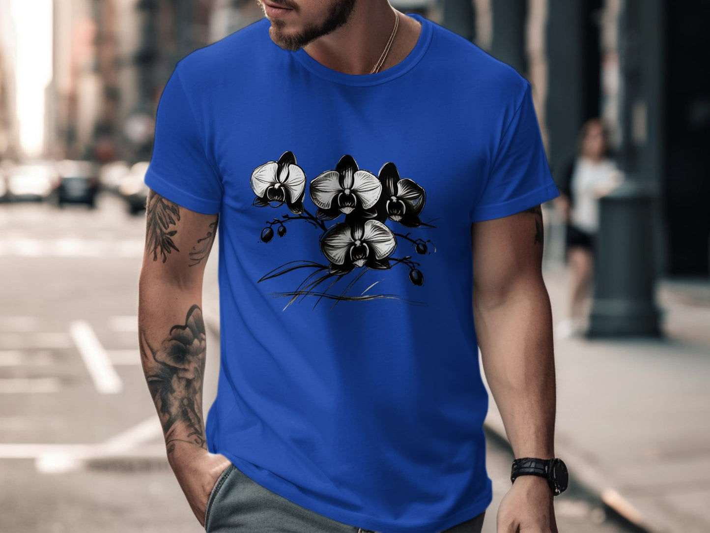 Artistic Black and White Orchid Design T-Shirt, Botanical Floral Print Tee, Nature Inspired Graphic T-Shirt, Unique Fashion Style - Premium  from STXL - Just $24.99! Shop now at STXL