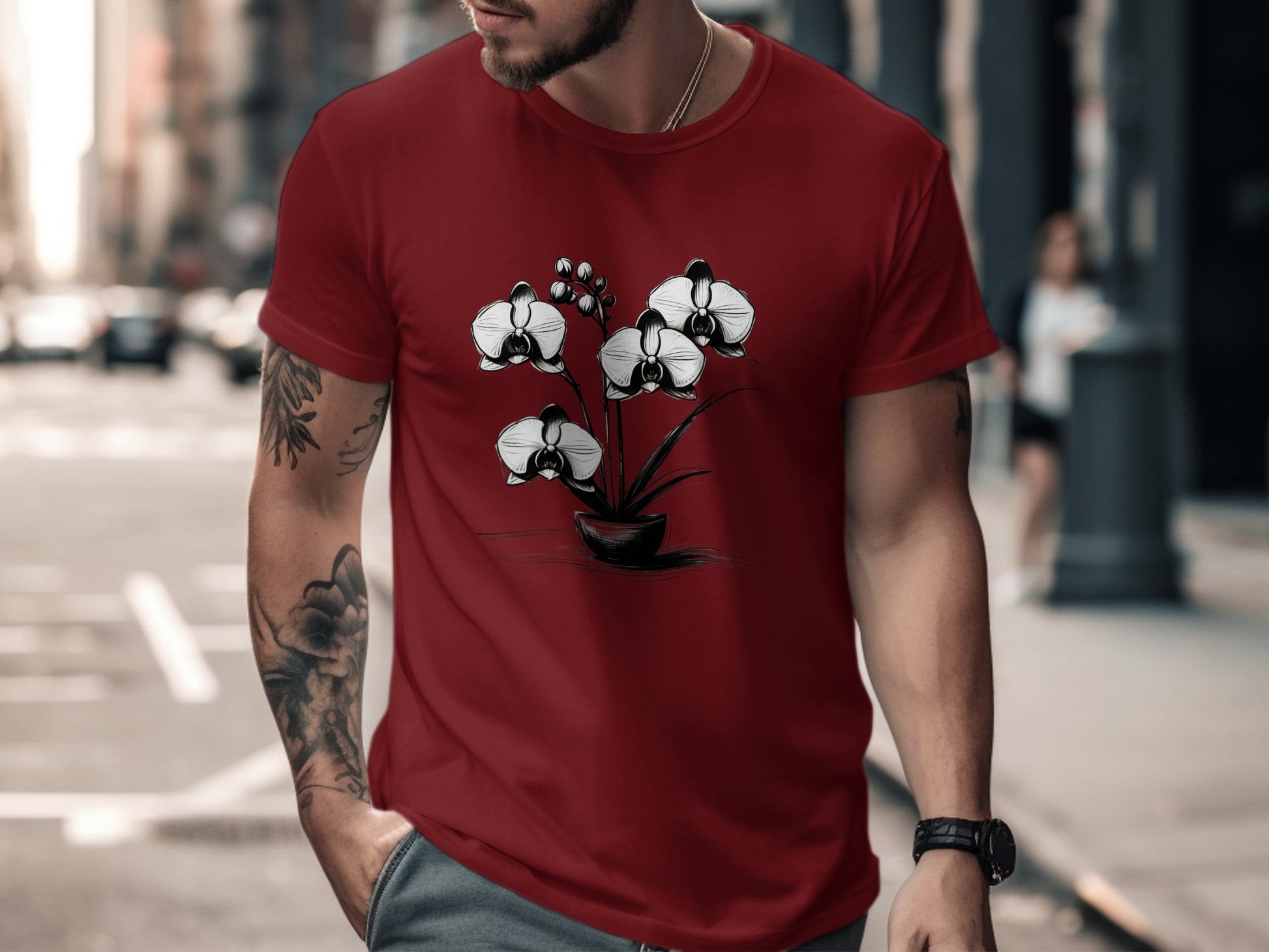 Elegant Orchid Sketch T-Shirt, Floral Art Tee, Black and White Orchid Shirt, Botanical Print Tee, Nature Lover Gift, Casual Wear - Premium  from STXL - Just $24.99! Shop now at STXL