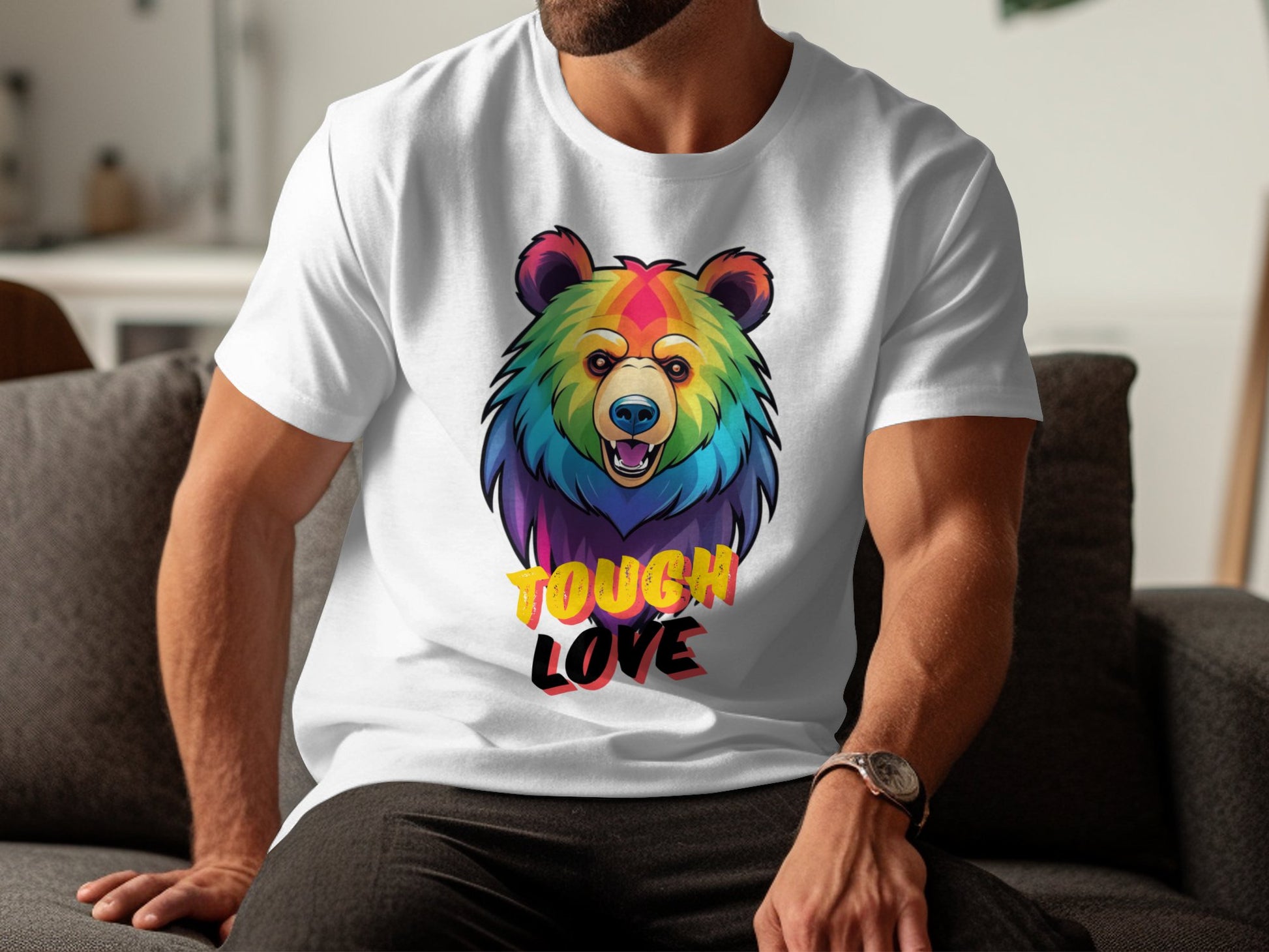 Colorful Bear Graphic T-Shirt, Rainbow Tough Love Bear Design Tee, Unique Animal Art Shirt, Fun Gift for Bear Lovers - Premium  from STXL - Just $24.99! Shop now at STXL