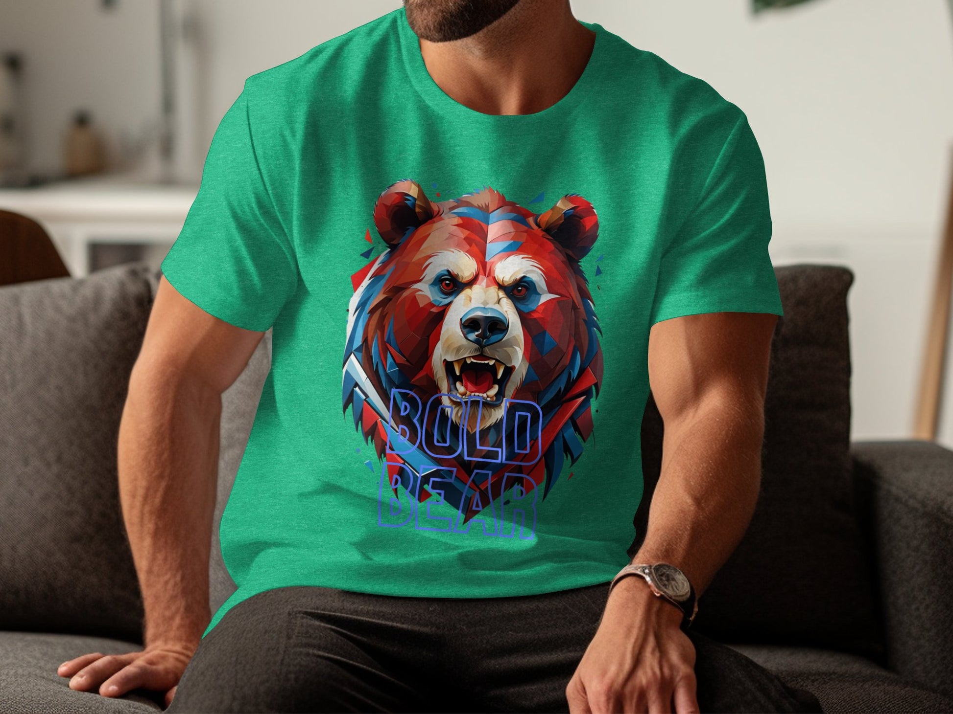 Bold Bear Graphic T-Shirt, Colorful Geometric Bear Design, Unique Animal Art Tee, Stylish Fashion Wear, Fierce Bold Bear Print - Premium  from STXL - Just $24.99! Shop now at STXL