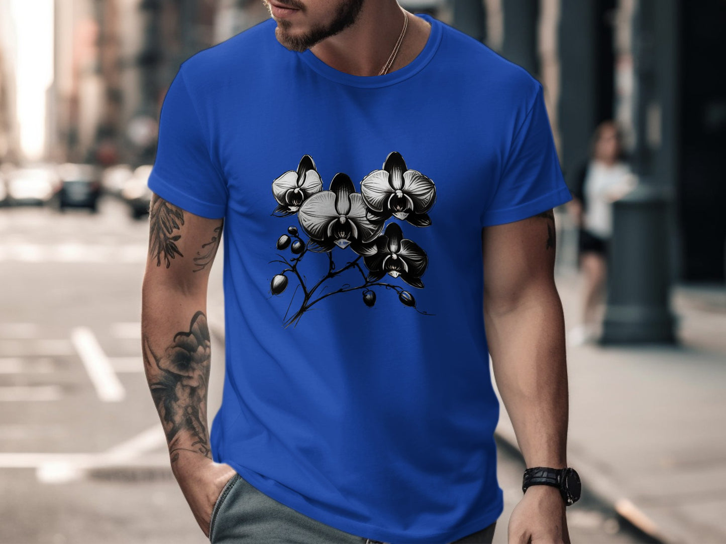 Elegant Black and White Orchid Illustration T-Shirt, Floral Graphic Tee, Unique Artistic Design Apparel, Nature Inspired Shirt, Gift - Premium  from STXL - Just $24.99! Shop now at STXL