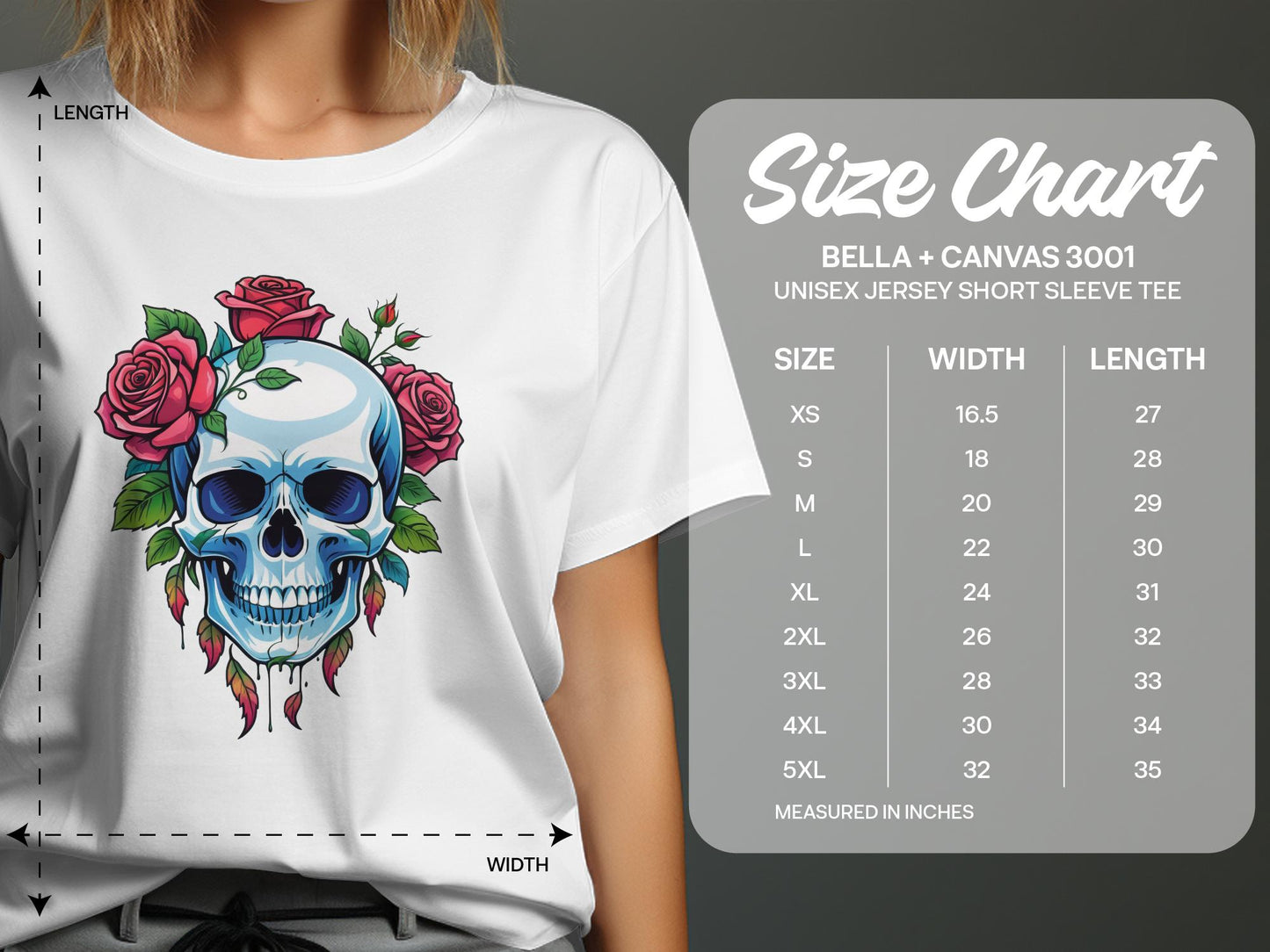 Skull and Roses Graphic T-Shirt, Unisex Rock Style Tee, Gothic Floral Print Shirt, Unique Punk Fashion Top, Edgy Casual Wear - Premium  from STXL - Just $24.99! Shop now at STXL