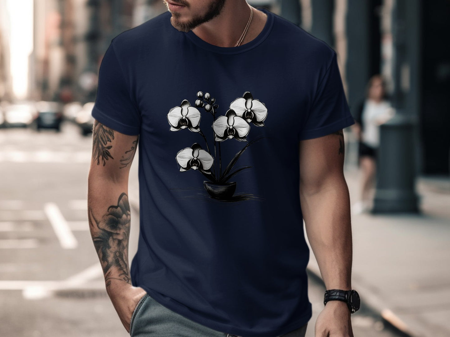 Elegant Orchid Sketch T-Shirt, Floral Art Tee, Black and White Orchid Shirt, Botanical Print Tee, Nature Lover Gift, Casual Wear - Premium  from STXL - Just $24.99! Shop now at STXL