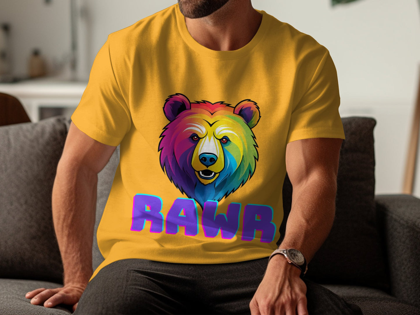 Colorful Bear Graphic T-Shirt, Rainbow Bear with RAWR Text Shirt, Unique Bear Design Tee, Bold Colorful Animal Print T-Shirt - Premium  from STXL - Just $24.99! Shop now at STXL