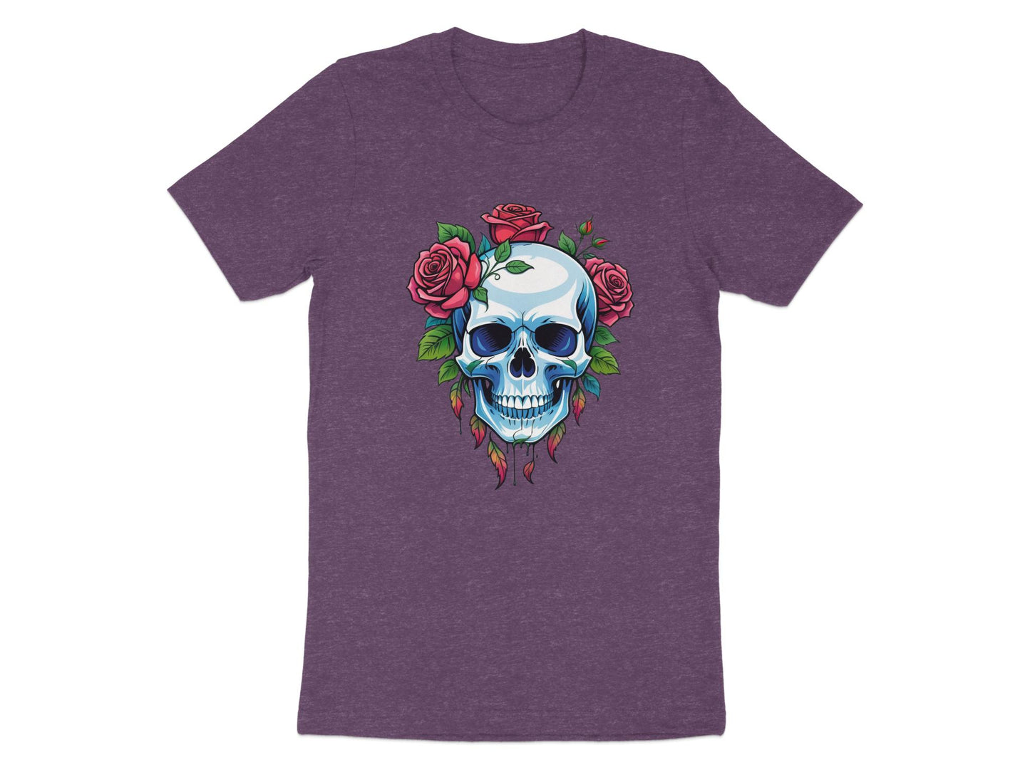 Skull and Roses Graphic T-Shirt, Unisex Rock Style Tee, Gothic Floral Print Shirt, Unique Punk Fashion Top, Edgy Casual Wear - Premium  from STXL - Just $24.99! Shop now at STXL