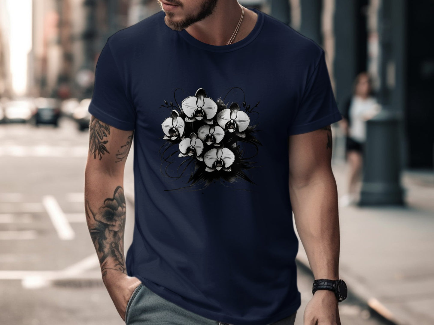 Orchid Flower Bouquet Graphic T-Shirt, Artistic Floral Design Tee, Black and White Flower Print, Unique Graphic T-Shirt, Floral Tee - Premium  from STXL - Just $24.99! Shop now at STXL