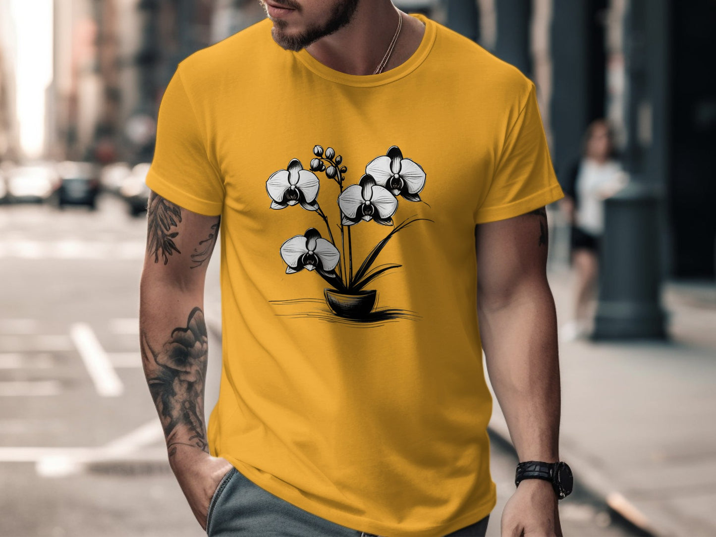 Elegant Orchid Sketch T-Shirt, Floral Art Tee, Black and White Orchid Shirt, Botanical Print Tee, Nature Lover Gift, Casual Wear - Premium  from STXL - Just $24.99! Shop now at STXL