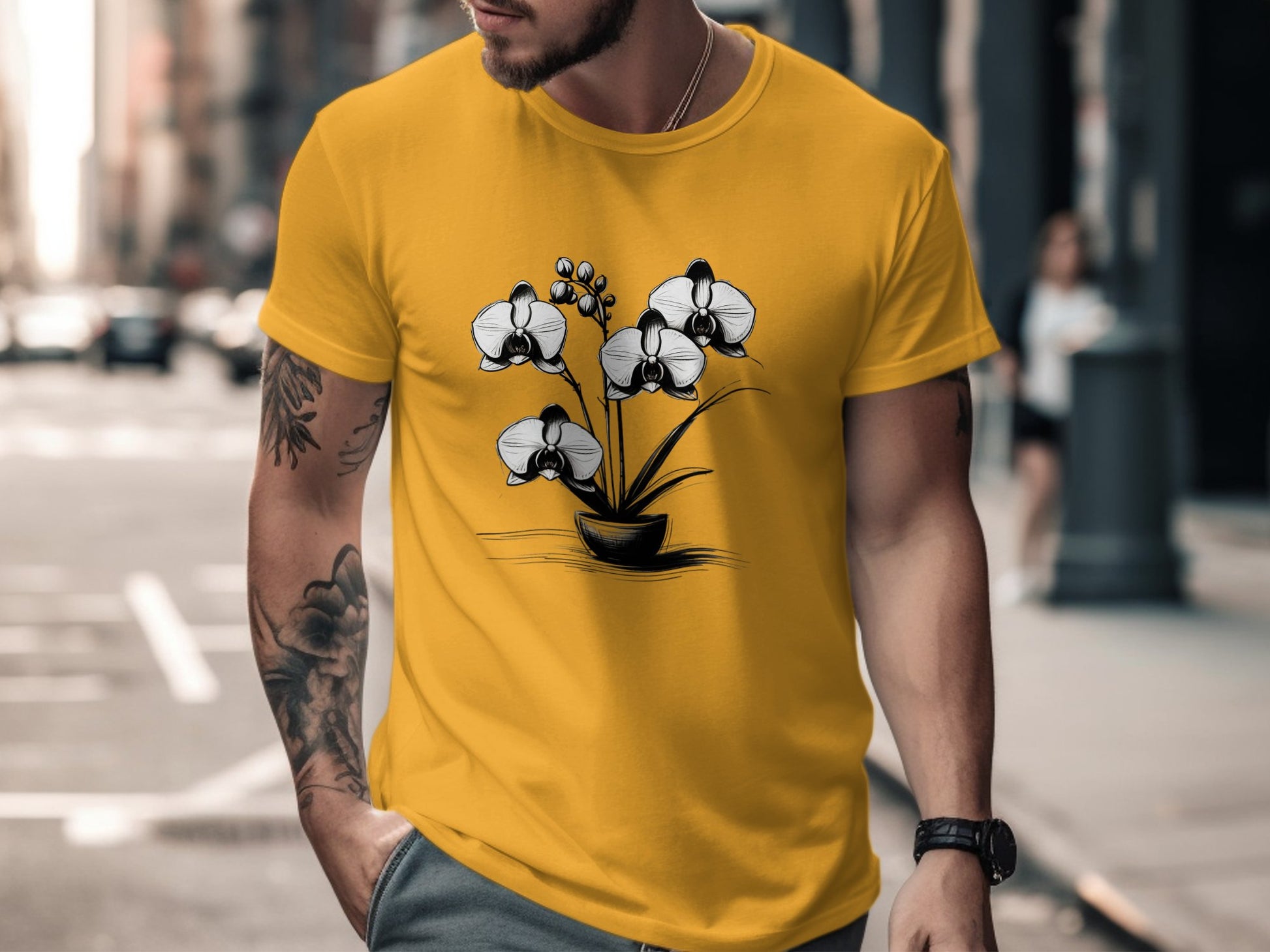 Elegant Orchid Sketch T-Shirt, Floral Art Tee, Black and White Orchid Shirt, Botanical Print Tee, Nature Lover Gift, Casual Wear - Premium  from STXL - Just $24.99! Shop now at STXL