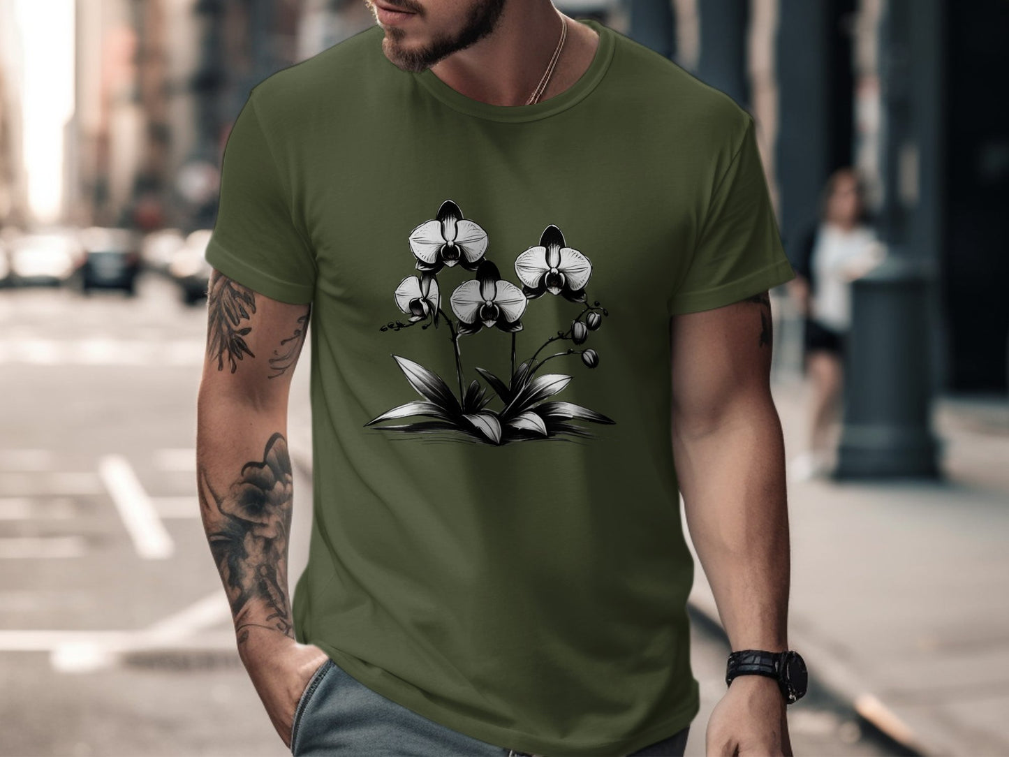 Black and White Orchid Illustration T-Shirt, Elegant Floral Art Tee, Botanical Design Shirt, Flower Graphic T-Shirt, Nature Lover Gift - Premium  from STXL - Just $24.99! Shop now at STXL