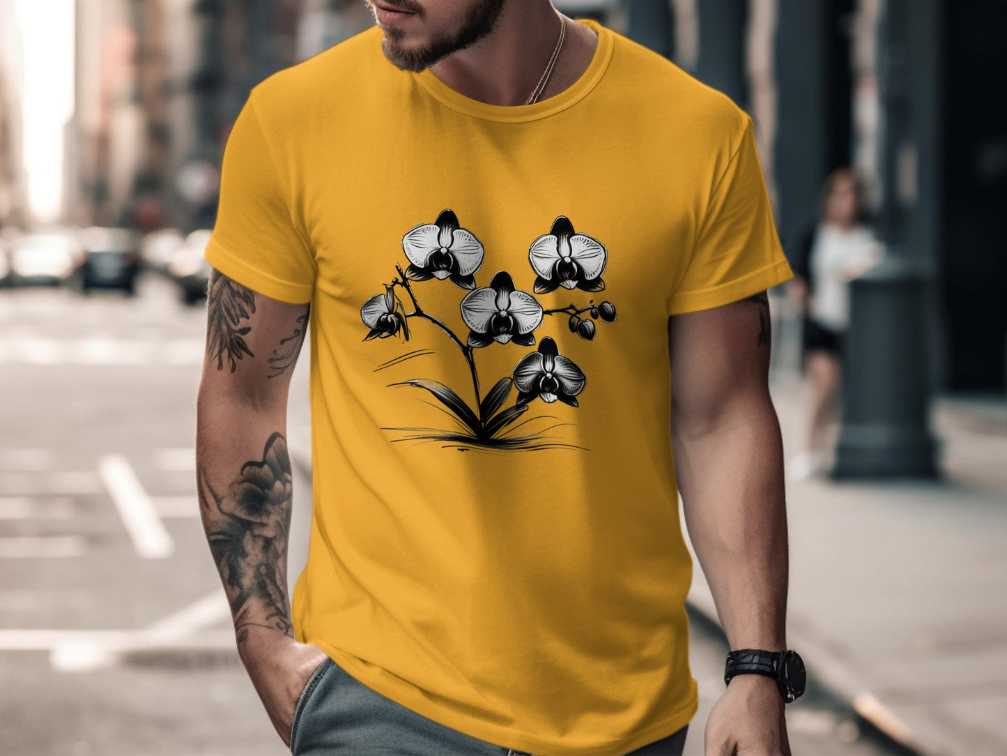 Elegant Black and White Orchid T-Shirt, Stylish Floral Graphic Tee, Botanical Art Design, Unique Casual Wear, Nature-Inspired Shirt - Premium  from STXL - Just $24.99! Shop now at STXL